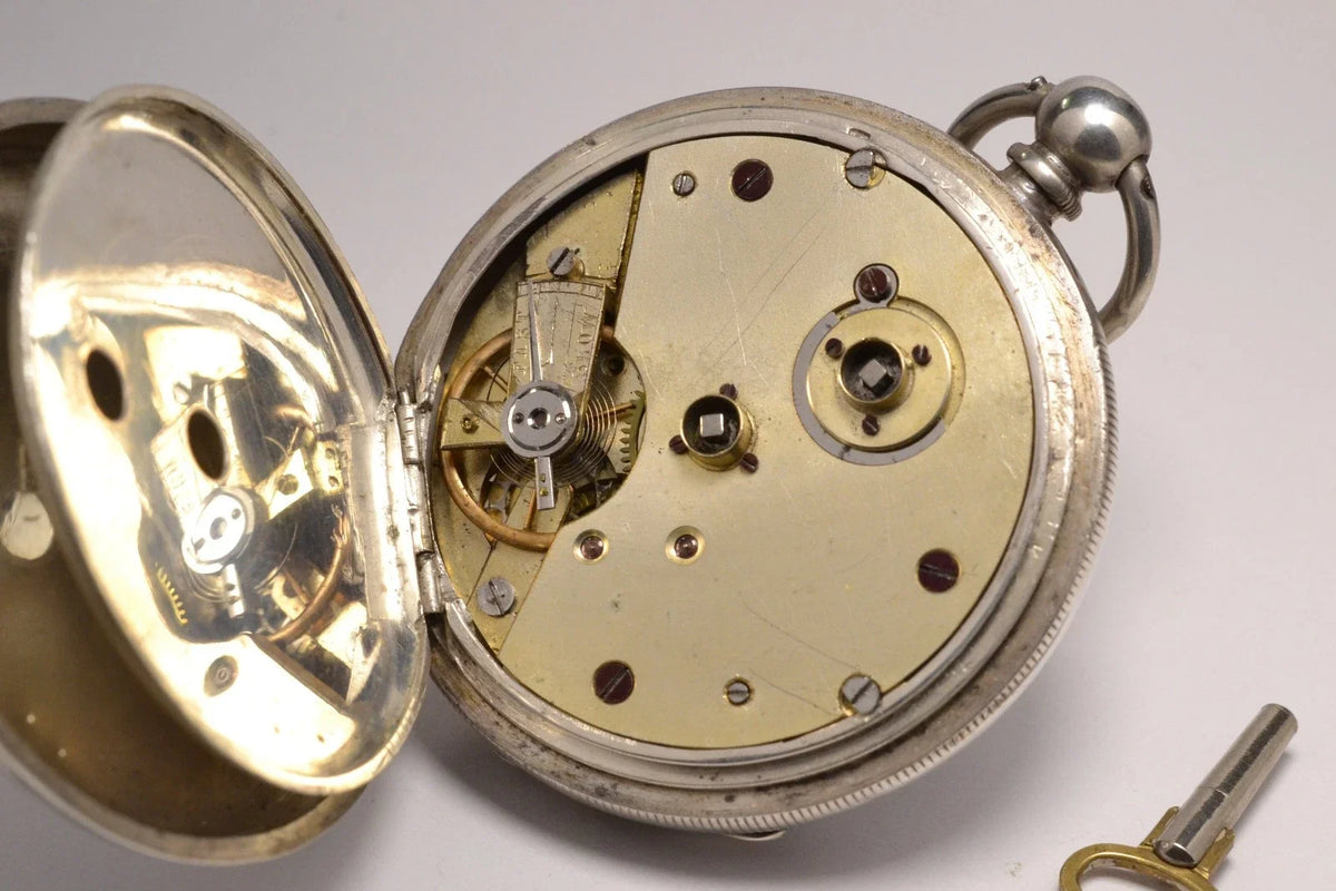 MONTRE GOUSSET ARGENT 3 AIGUILLES 12H ET 24H VINTAGE 1890 POCKET WATCH