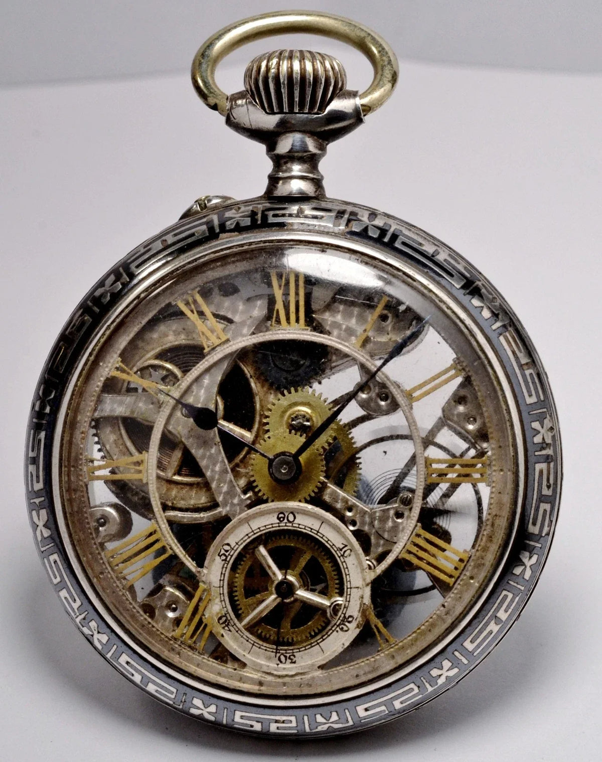 MONTRE ANCIENNE RARE GOUSSET SQUELETTE ARGENT NIELLO 1900 VINTAGE POCKET WATCH