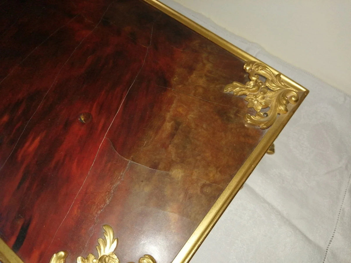 Coffret de table placage écailles style Louis XV Signé Rischmann Pau