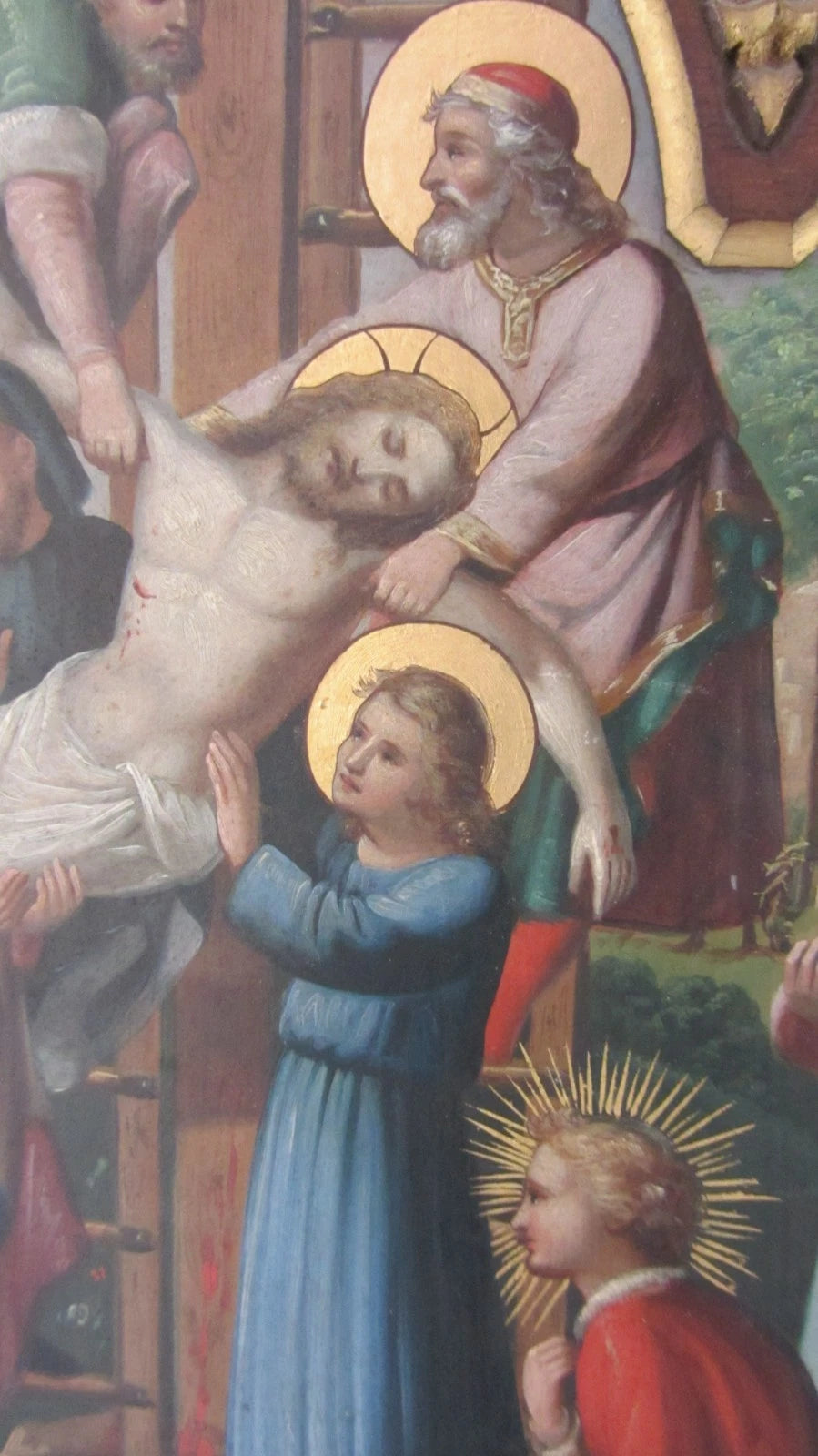 tableau, Huile sur PANNEAU ZINC , Scène Religieuse , Descente De Croix , 19eme