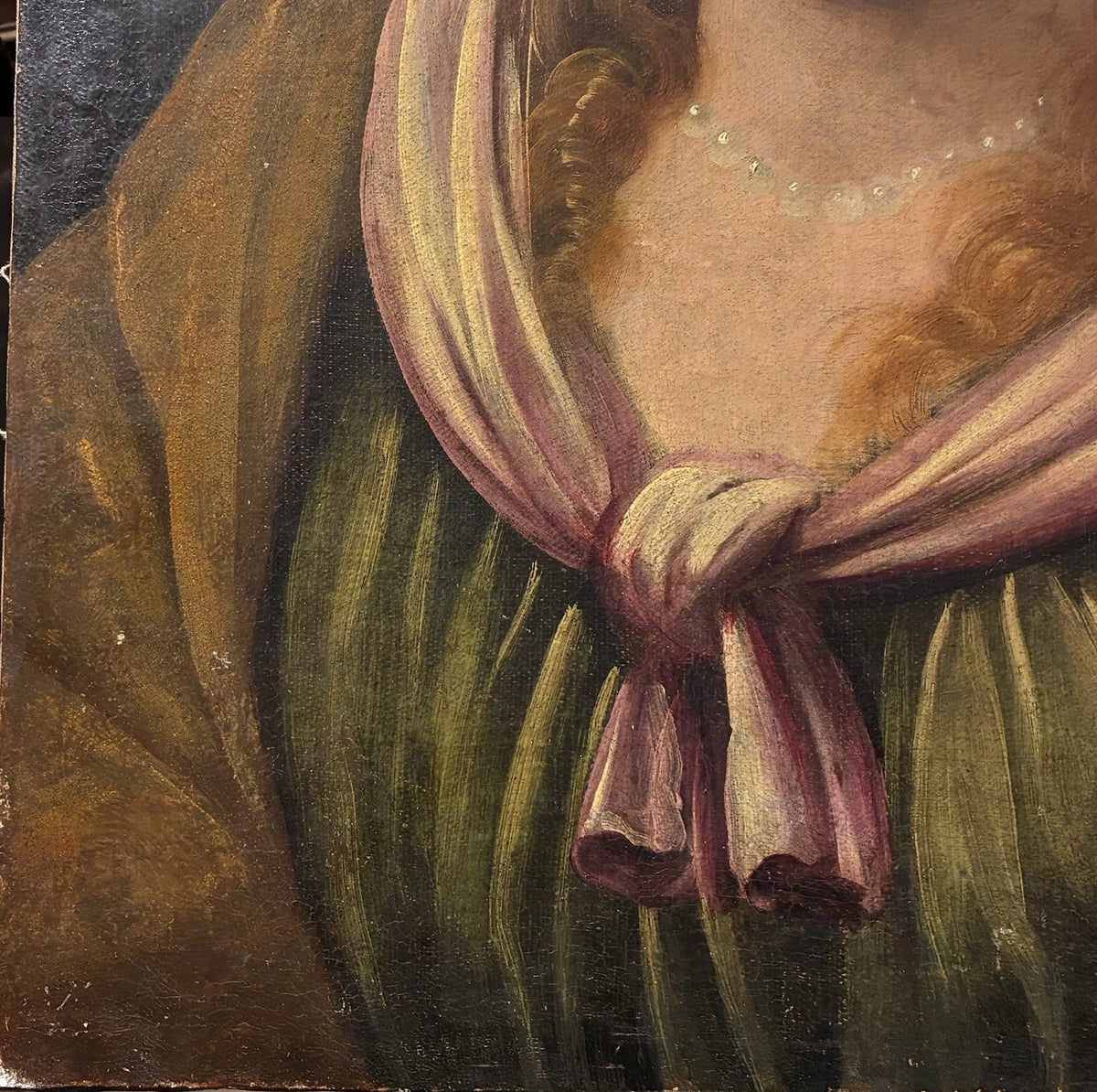 Tableau Ancien Huile Portrait Femme Reine Bijoux Renaissance Fontainebleau XVIe