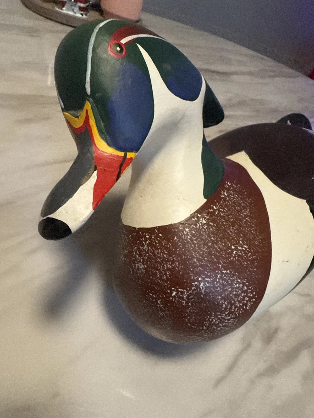 Canard mandarin en bois massif sculpté, leurre vintage du capitaine harry jobes