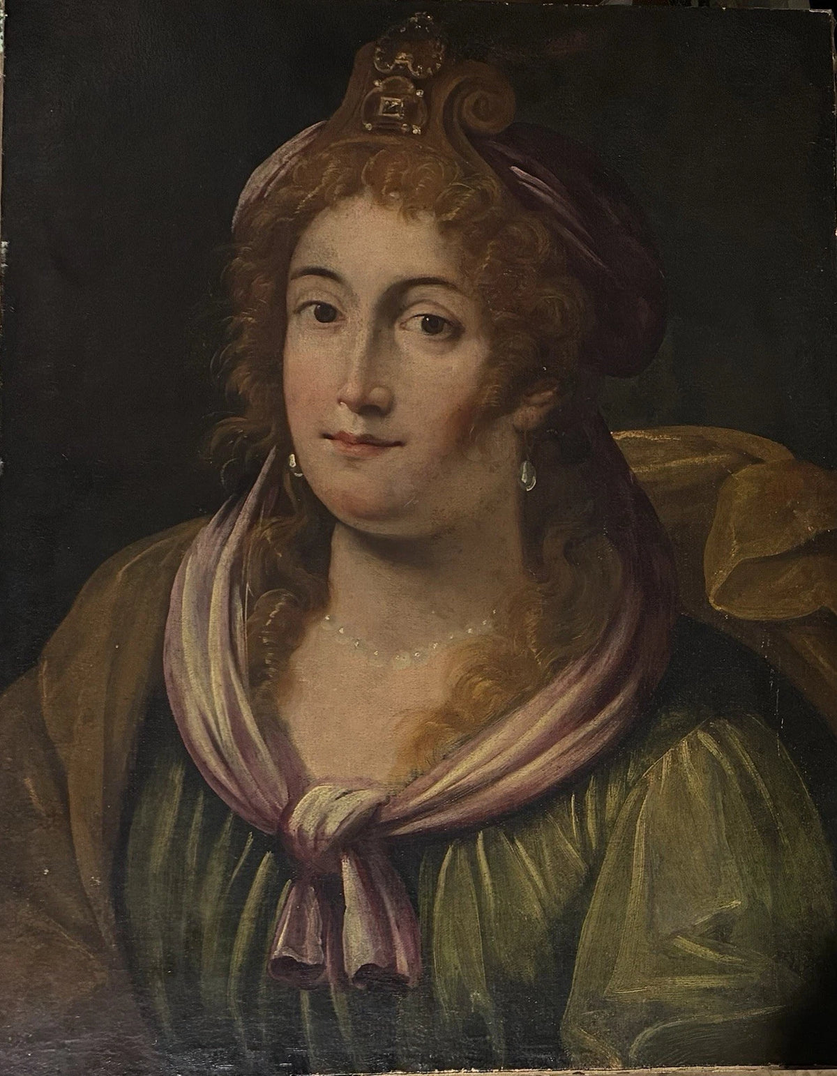 Tableau Ancien Huile Portrait Femme Reine Bijoux Renaissance Fontainebleau XVIe
