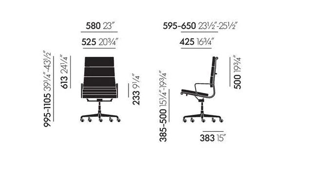 chaise Alu-Chair d'origine, modèle EA 219 Softpad, en cuir marron avec accoudoirs, Vitra.