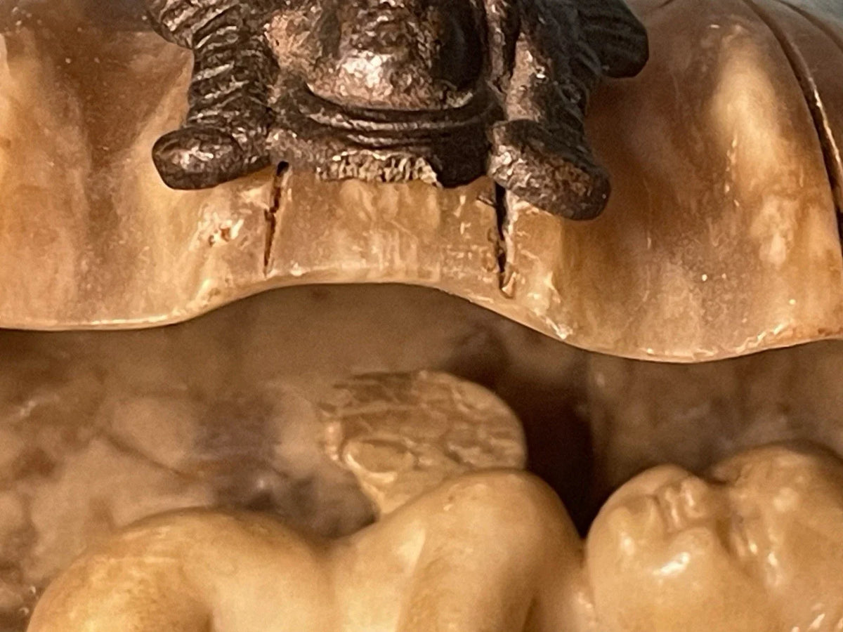 Sculpture 19ème XIXème Albâtre Grand Tour Angelot Putto Coquille Collection Rare