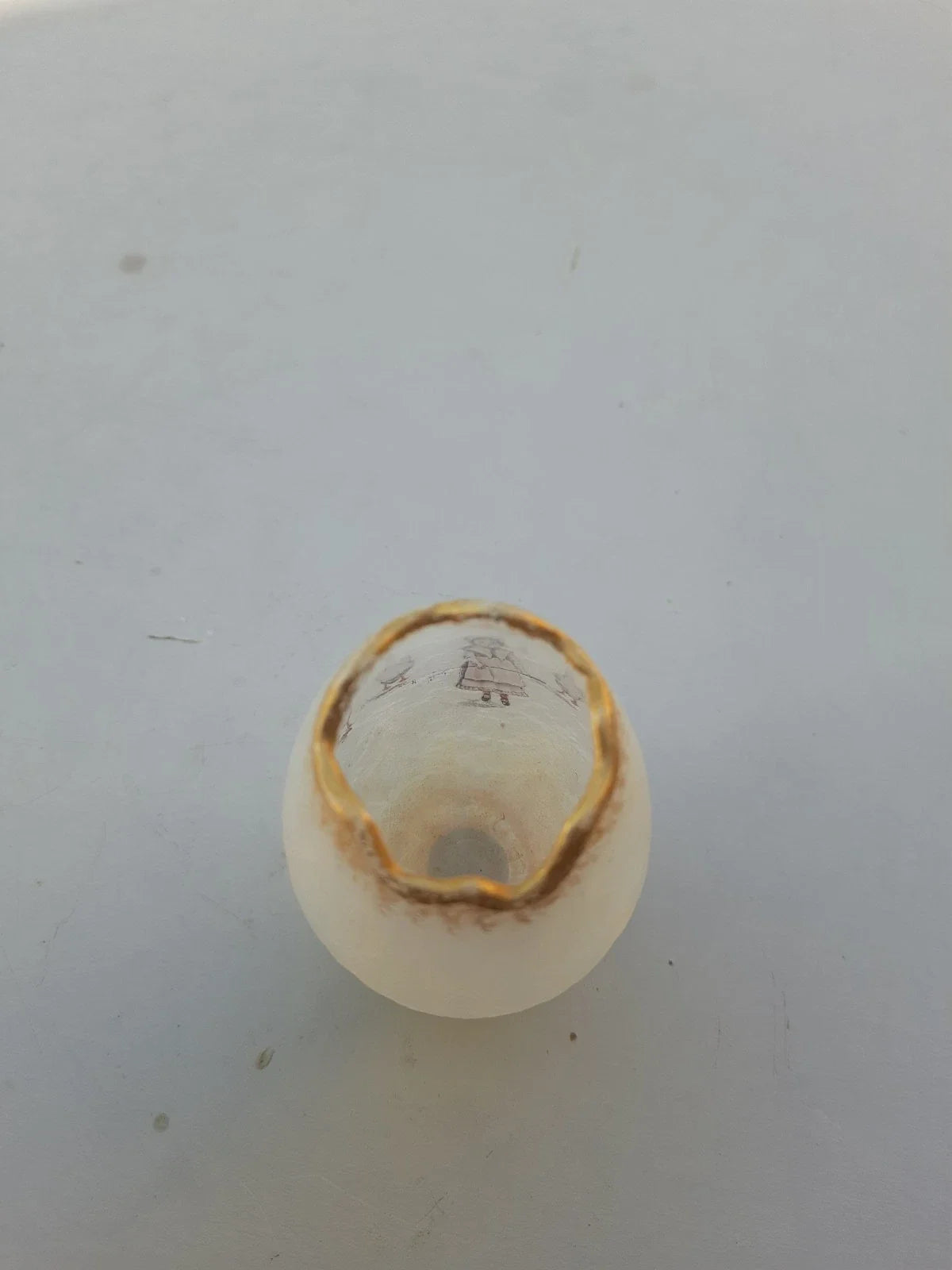 Rare Ancien Petit Vase Daum Nancy Gardeuse D Oies Verre Givré. Bordé D Or.