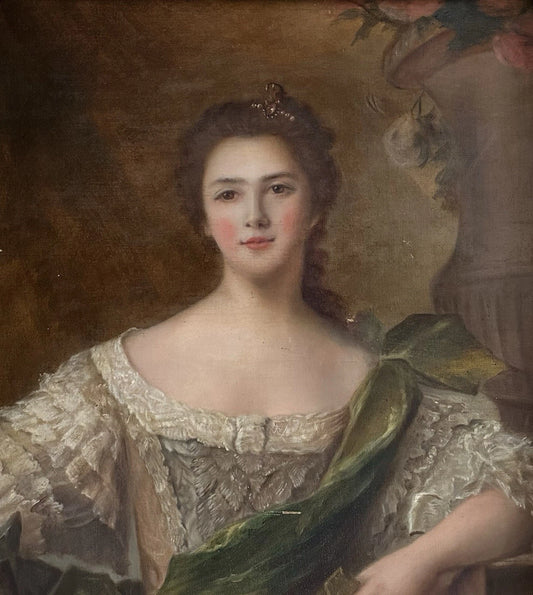 Tableau Ancien Portrait Jeune Femme Noblesse Royauté Peinture Grand Format 19ème