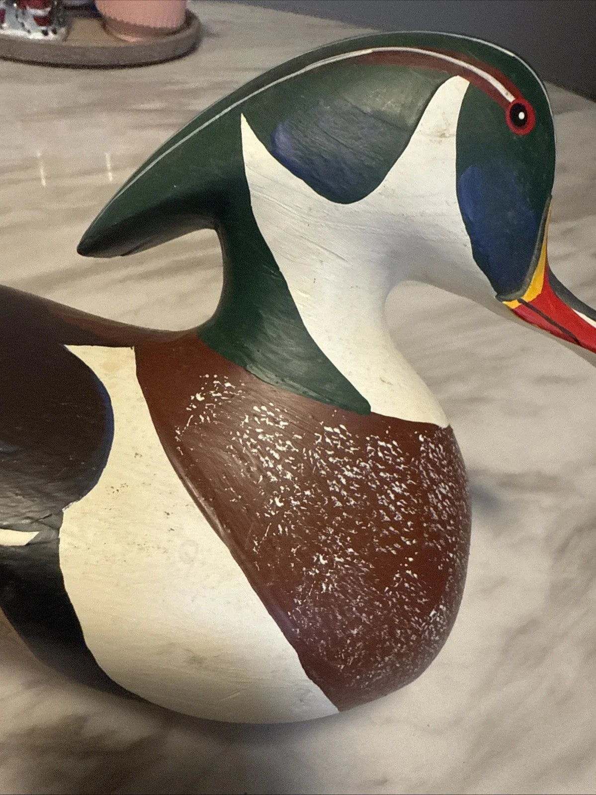 Canard mandarin en bois massif sculpté, leurre vintage du capitaine harry jobes