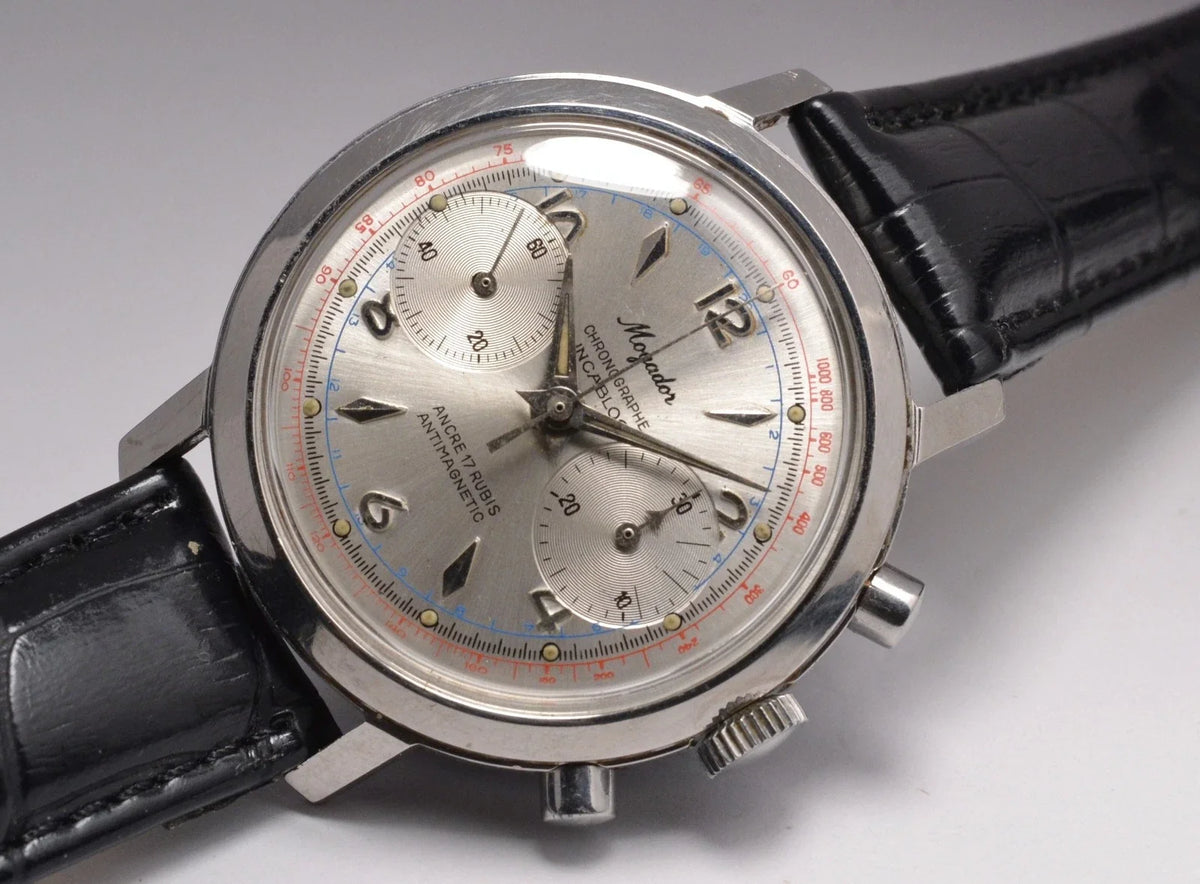MONTRE CHRONOGRAPHE SUISSE MOGADOR ACIER LANDERON 1960 VINTAGE WATCH
