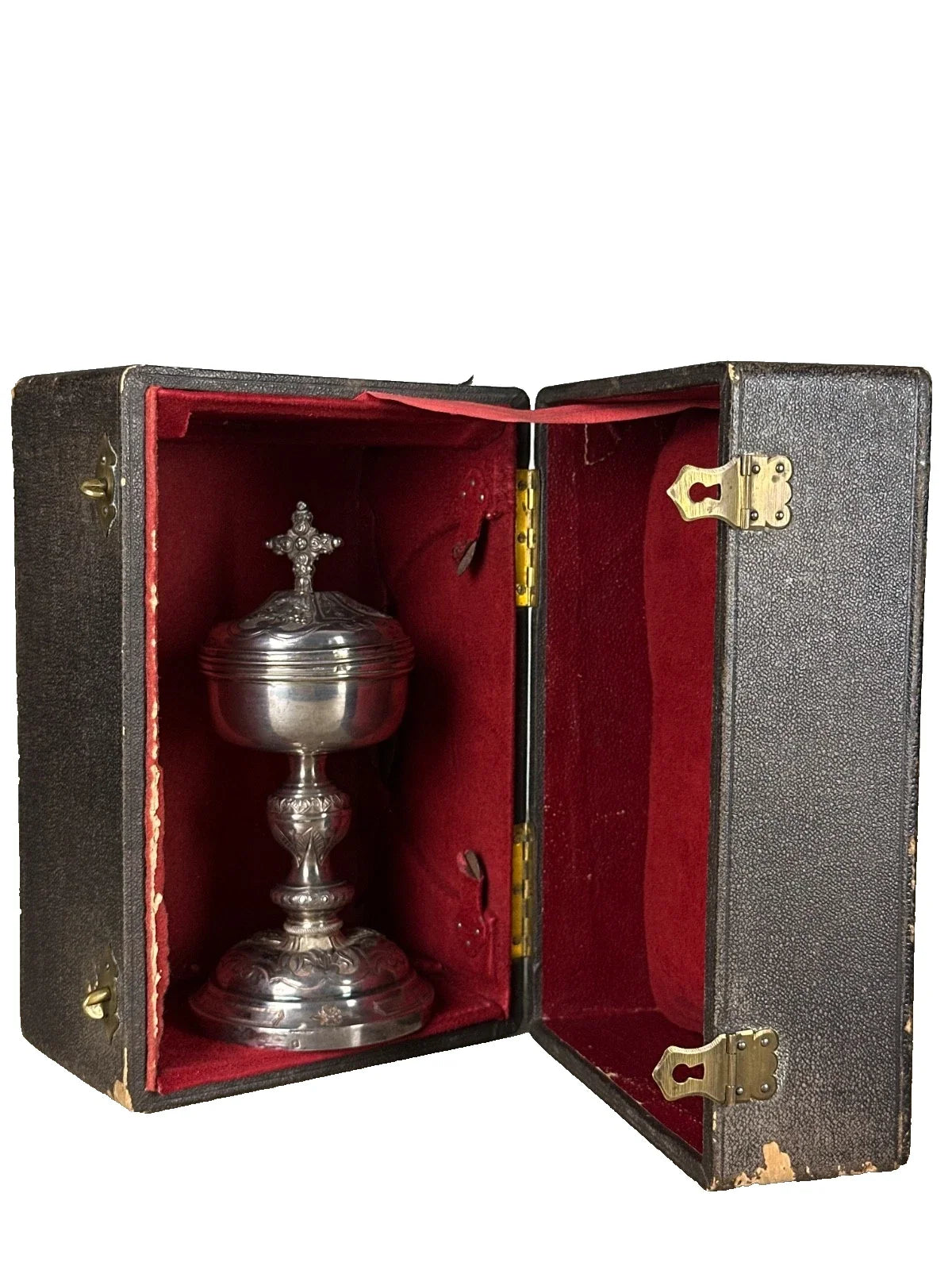 Ancien ciboire argent massif coffret boite Favier Frères LYON Messe Religieux