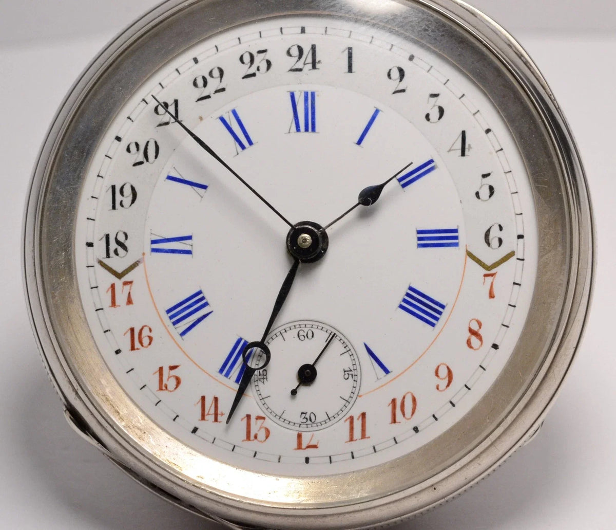 MONTRE GOUSSET ARGENT 3 AIGUILLES 12H ET 24H VINTAGE 1890 POCKET WATCH