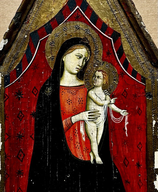 Tableau Ancien Vierge à l’Enfant Jésus Peinture Religieuse Retable Renaissance