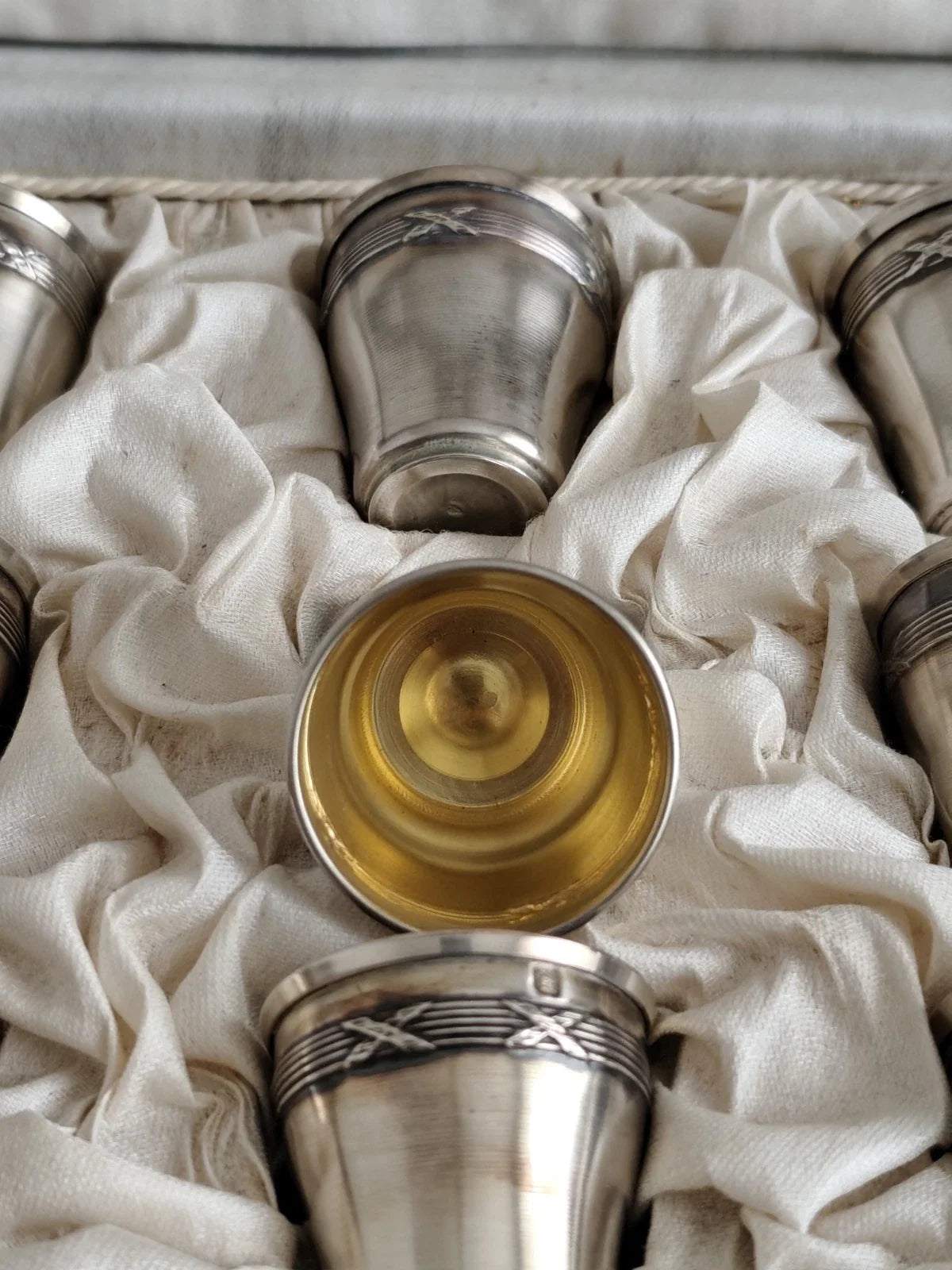 Ancien Coffret Verres  à Liqueur Argent Massif Poinçon Minerve XIXe