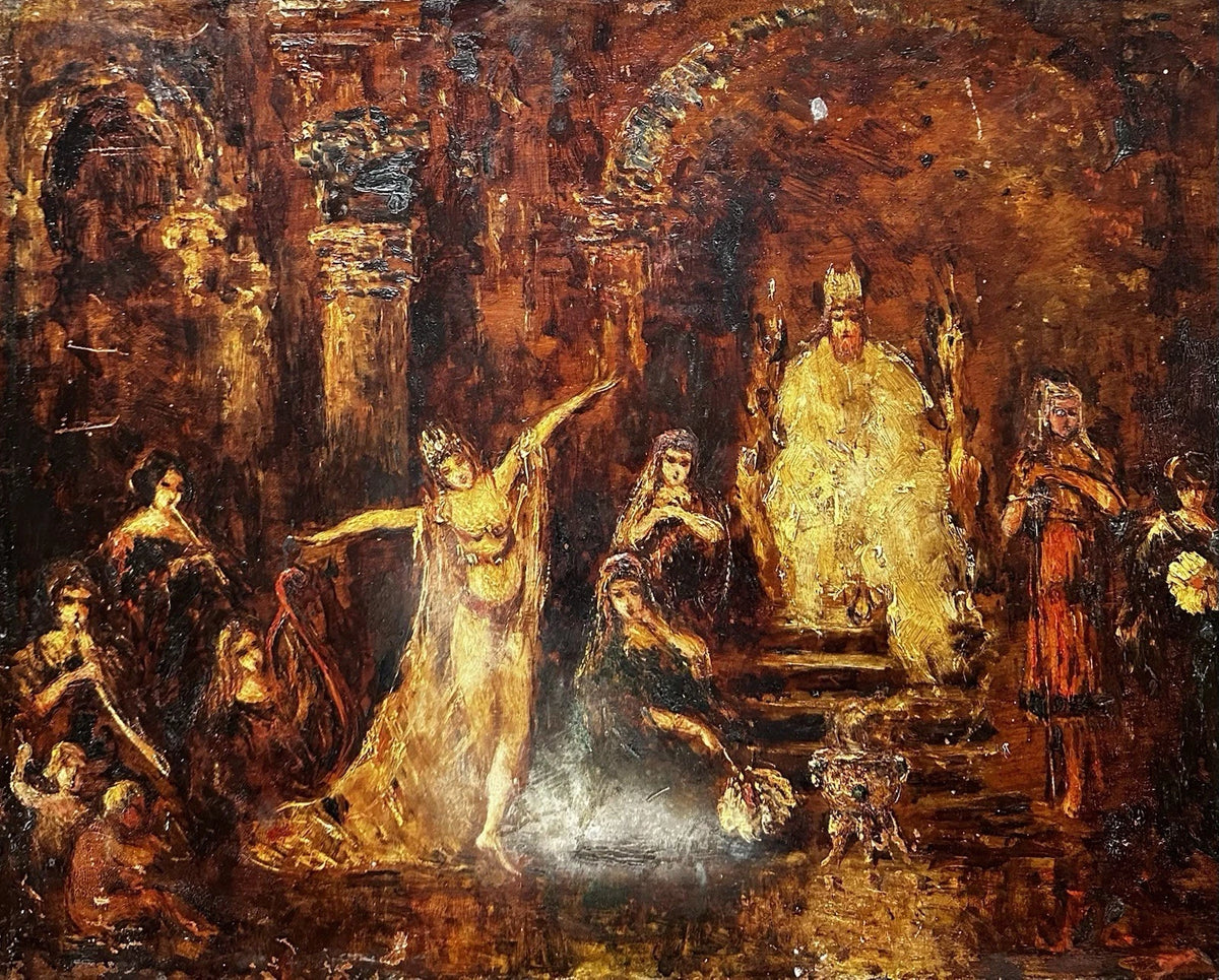 MONTICELLI Adolphe Tableau Ancien Scène Biblique Royale Princesse Peinture 19ème