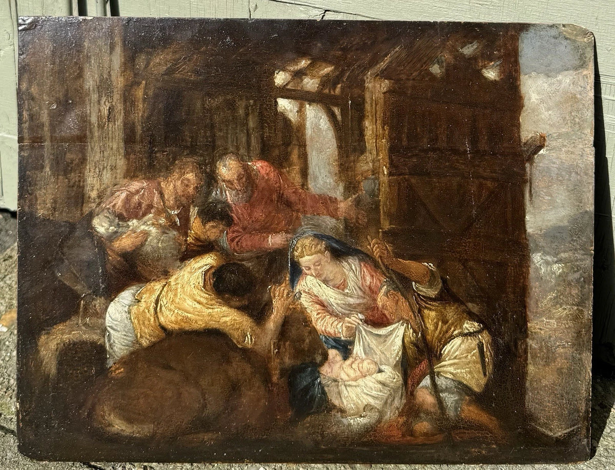 École Italienne XVII Adoration des bergers tableau ancien