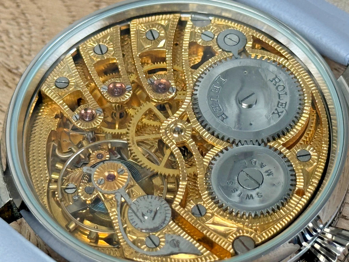 AUTHENTIQUE MOUVEMENT À LEVIER ROLEX ANNÉES 1920 DANS UN ÉTUI NEUF DE QUALITÉ, ENTIÈREMENT RÉVISÉ.