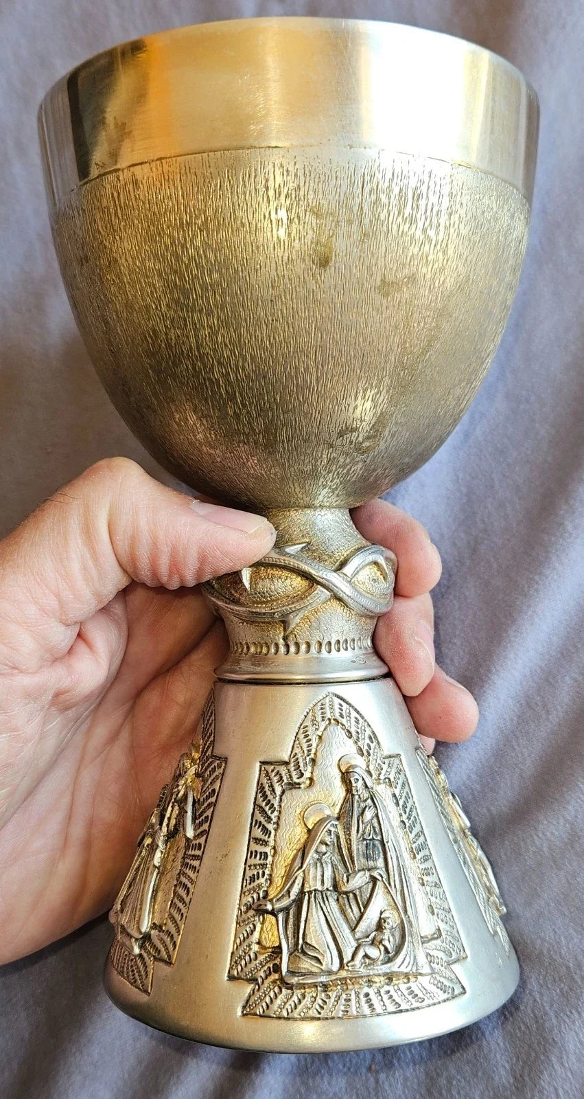 Calice italien en argent massif et restes de dorure  vermeil