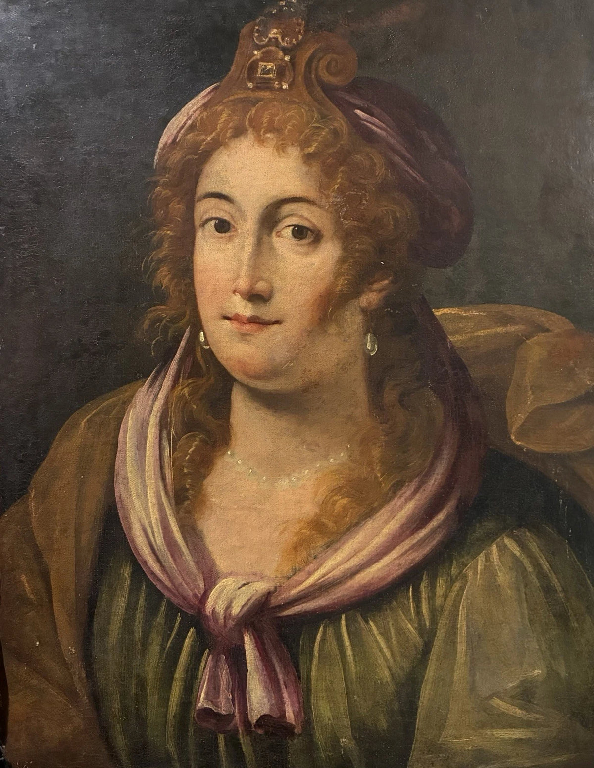Tableau Ancien Huile Portrait Femme Reine Bijoux Renaissance Fontainebleau XVIe