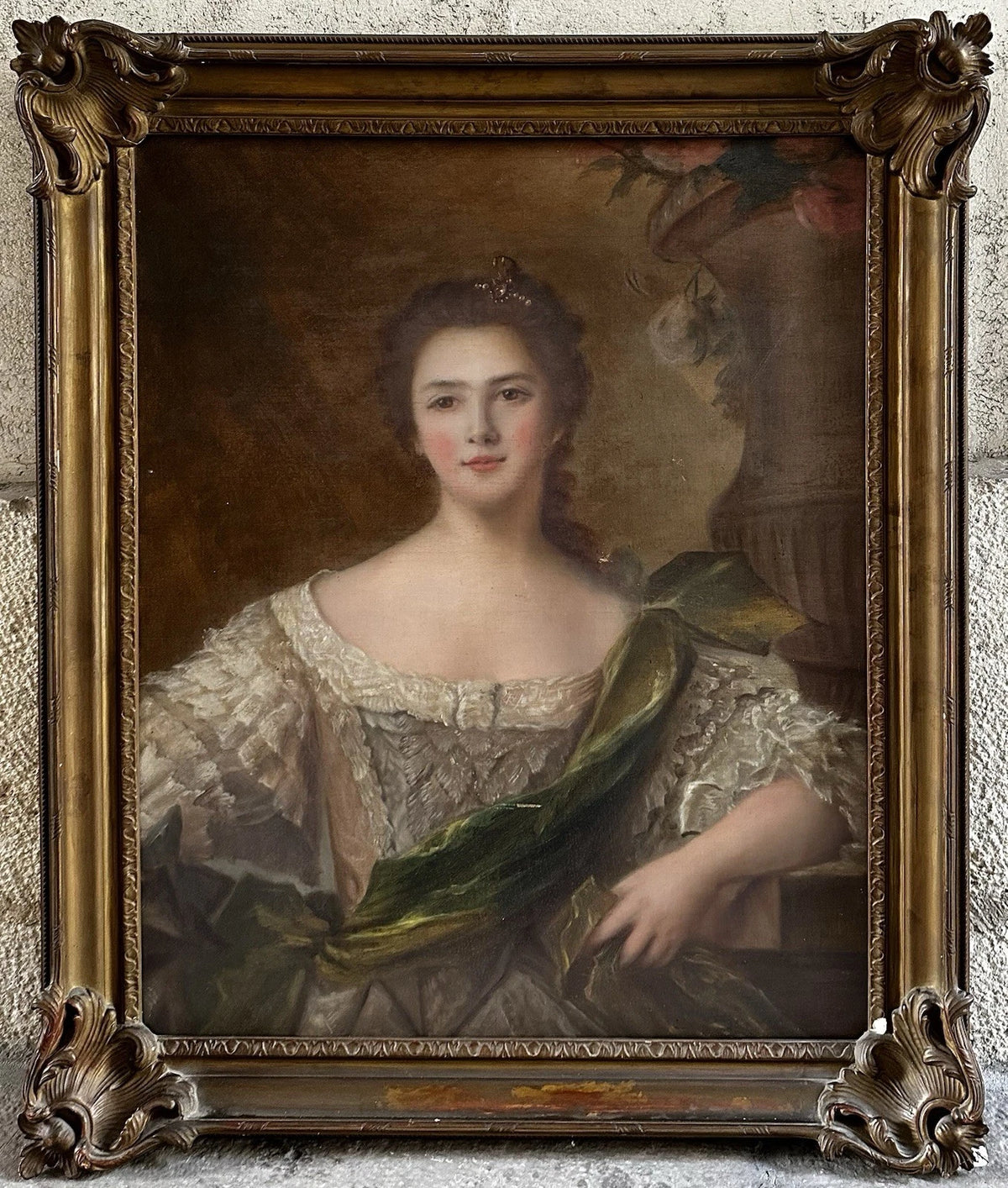 Tableau Ancien Portrait Jeune Femme Noblesse Royauté Peinture Grand Format 19ème