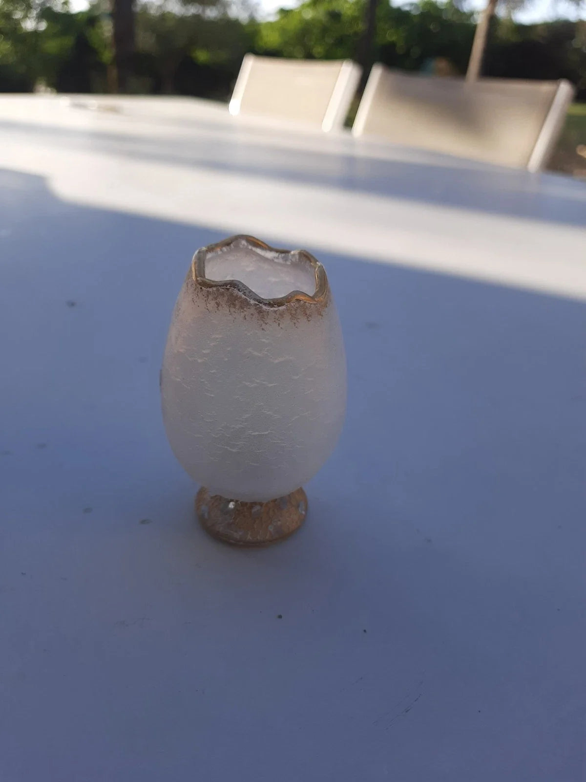 Rare Ancien Petit Vase Daum Nancy Gardeuse D Oies Verre Givré. Bordé D Or.