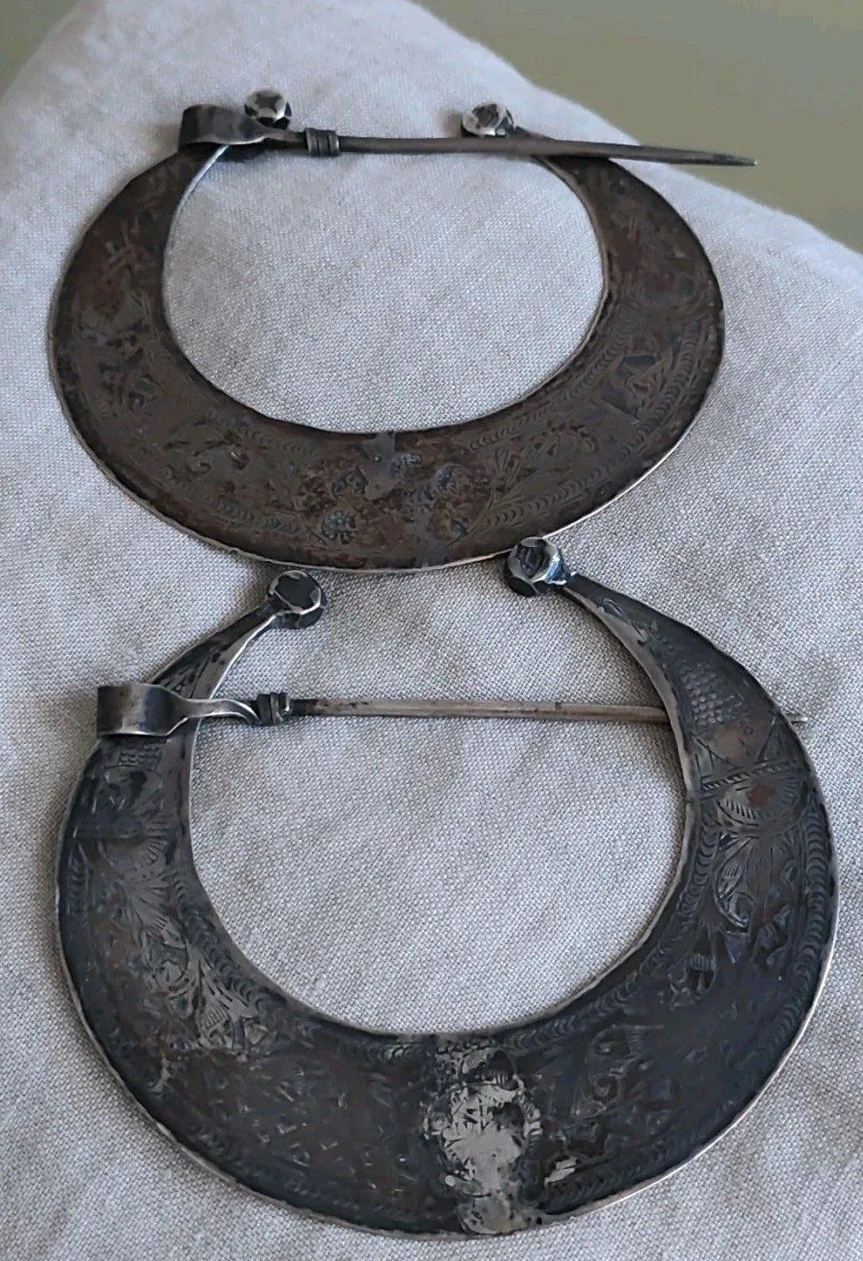 Ancienne paire de fibules berbère argent massif poinçons