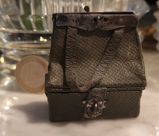 Rare et ancien sac de voyage en cuir de poupée Bleuette Jumeau