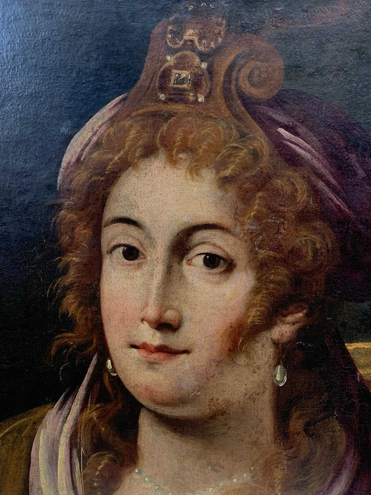 Tableau Ancien Huile Portrait Femme Reine Bijoux Renaissance Fontainebleau XVIe
