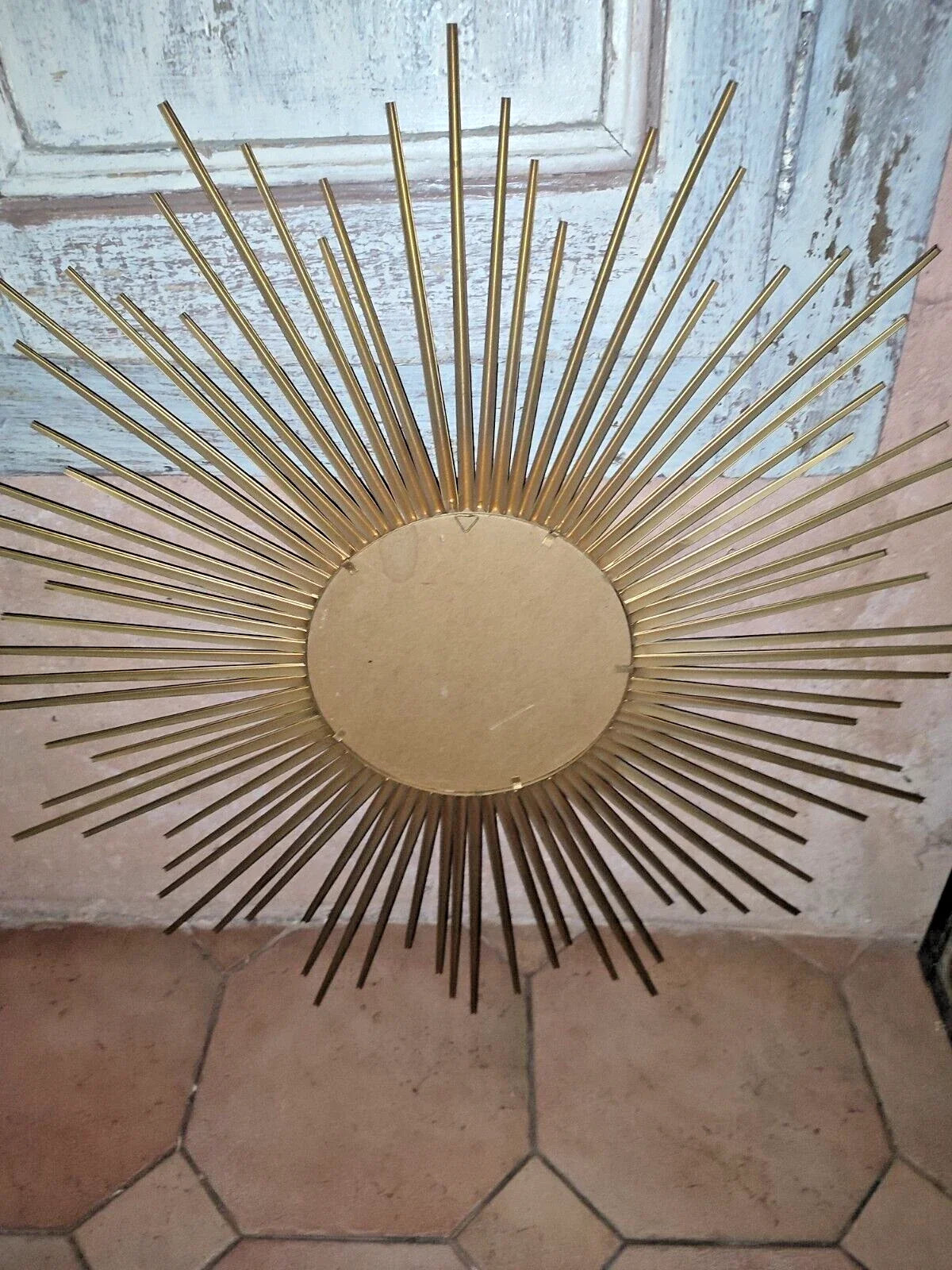 Chaty Vallauris grand miroir soleil métal doré  Miroir Plat
