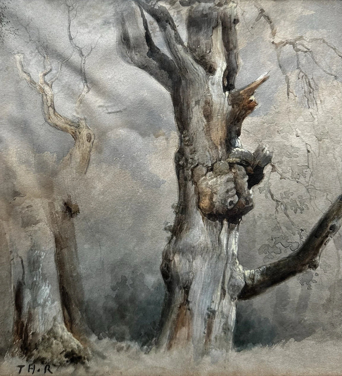 Dessin Ancien Paysage Arbres Barbizon Tableau 19ème Monogramme Théodore ROUSSEAU