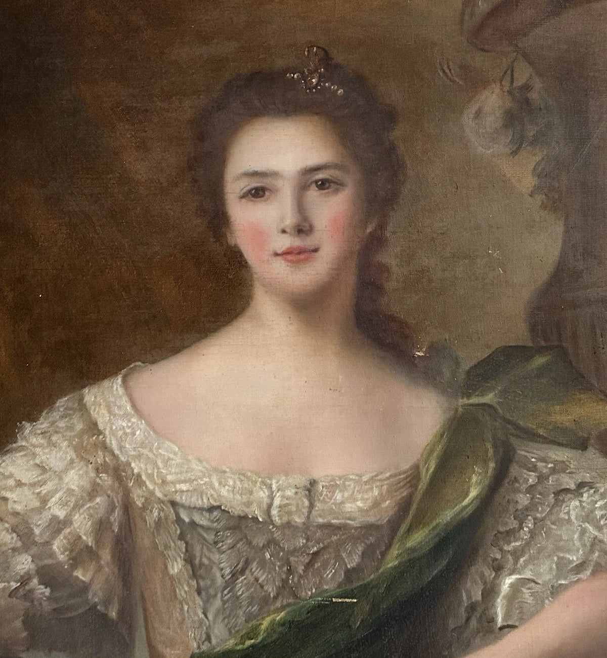 Tableau Ancien Portrait Jeune Femme Noblesse Royauté Peinture Grand Format 19ème