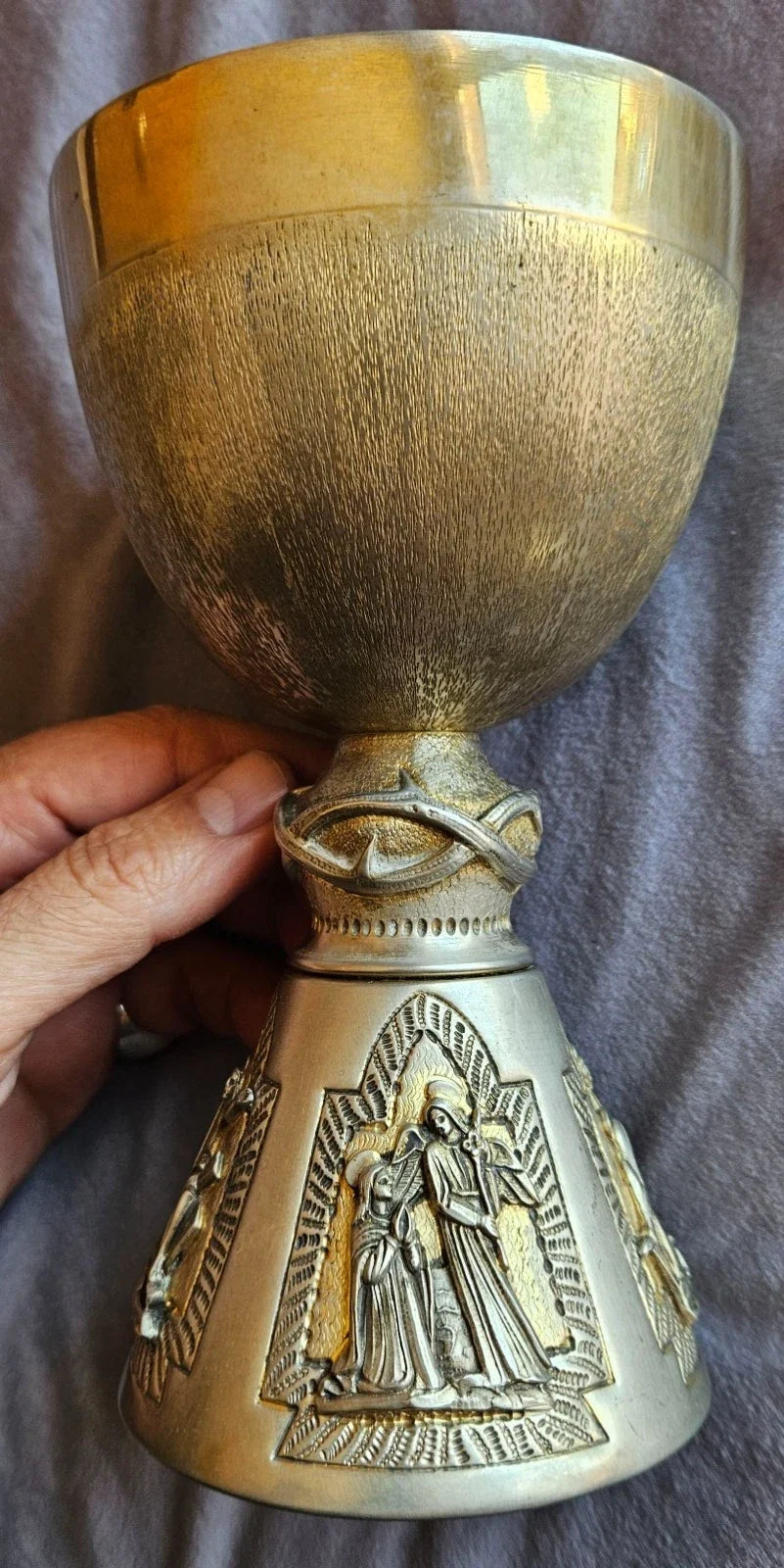 Calice italien en argent massif et restes de dorure  vermeil