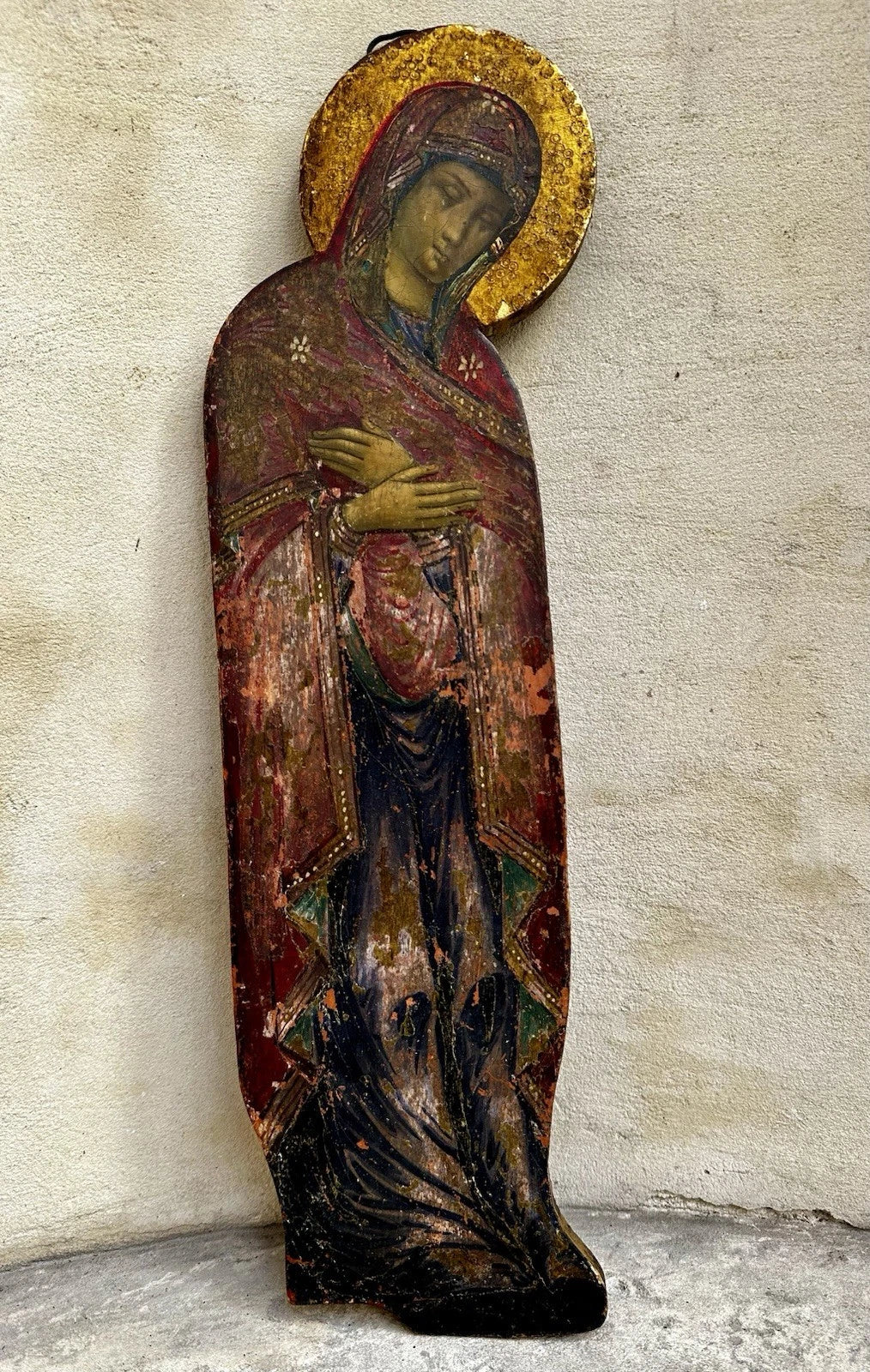 Tableau Ancien Portrait Vierge Marie en Prière Peinture Religieuse Icône  Bois