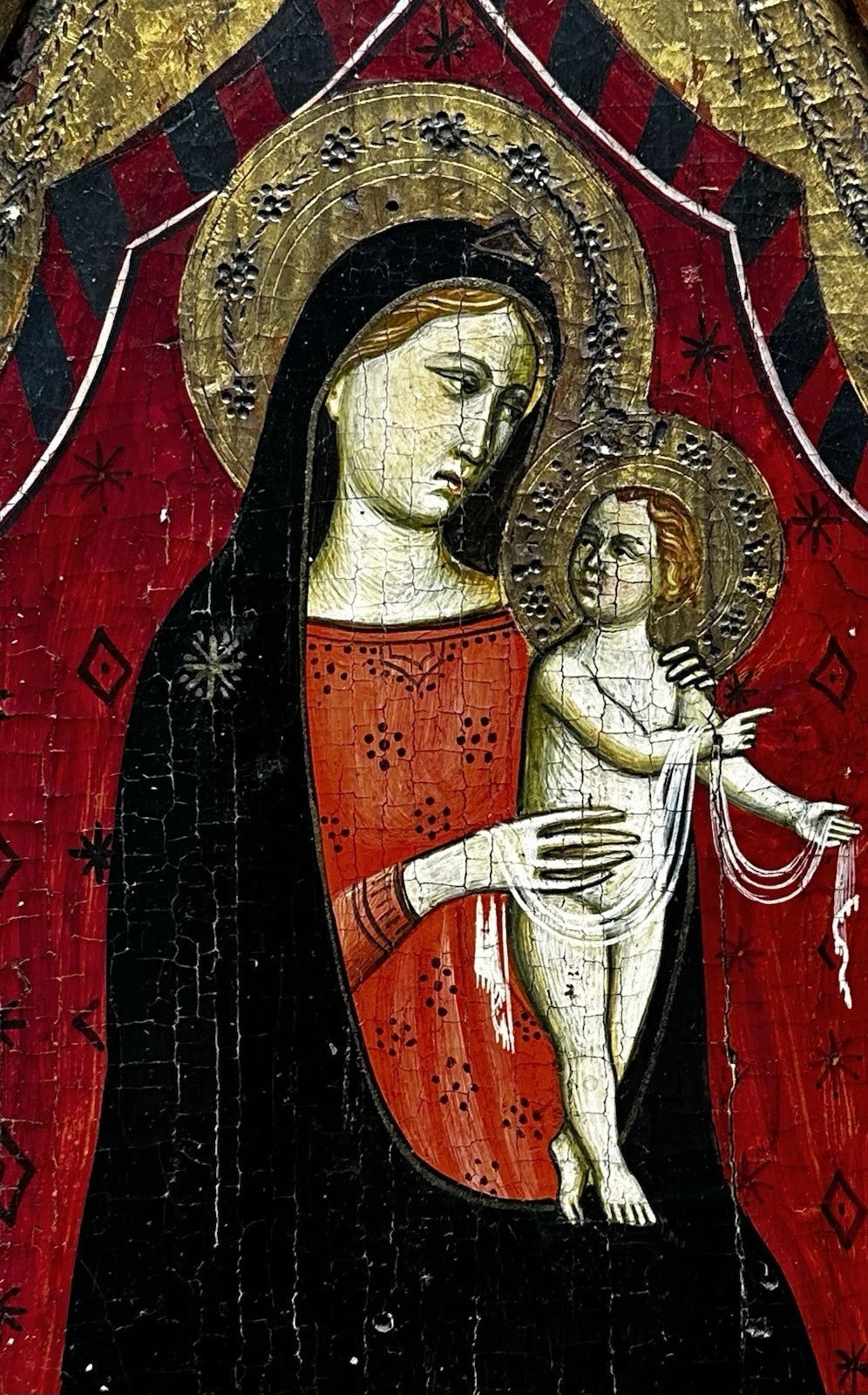 Tableau Ancien Vierge à l’Enfant Jésus Peinture Religieuse Retable Renaissance