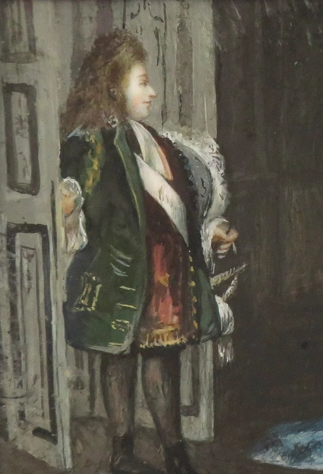 Belle MINIATURE XIXe, dans le gout du XVIIIe. Scène d'intérieur. CADRE en BRONZE
