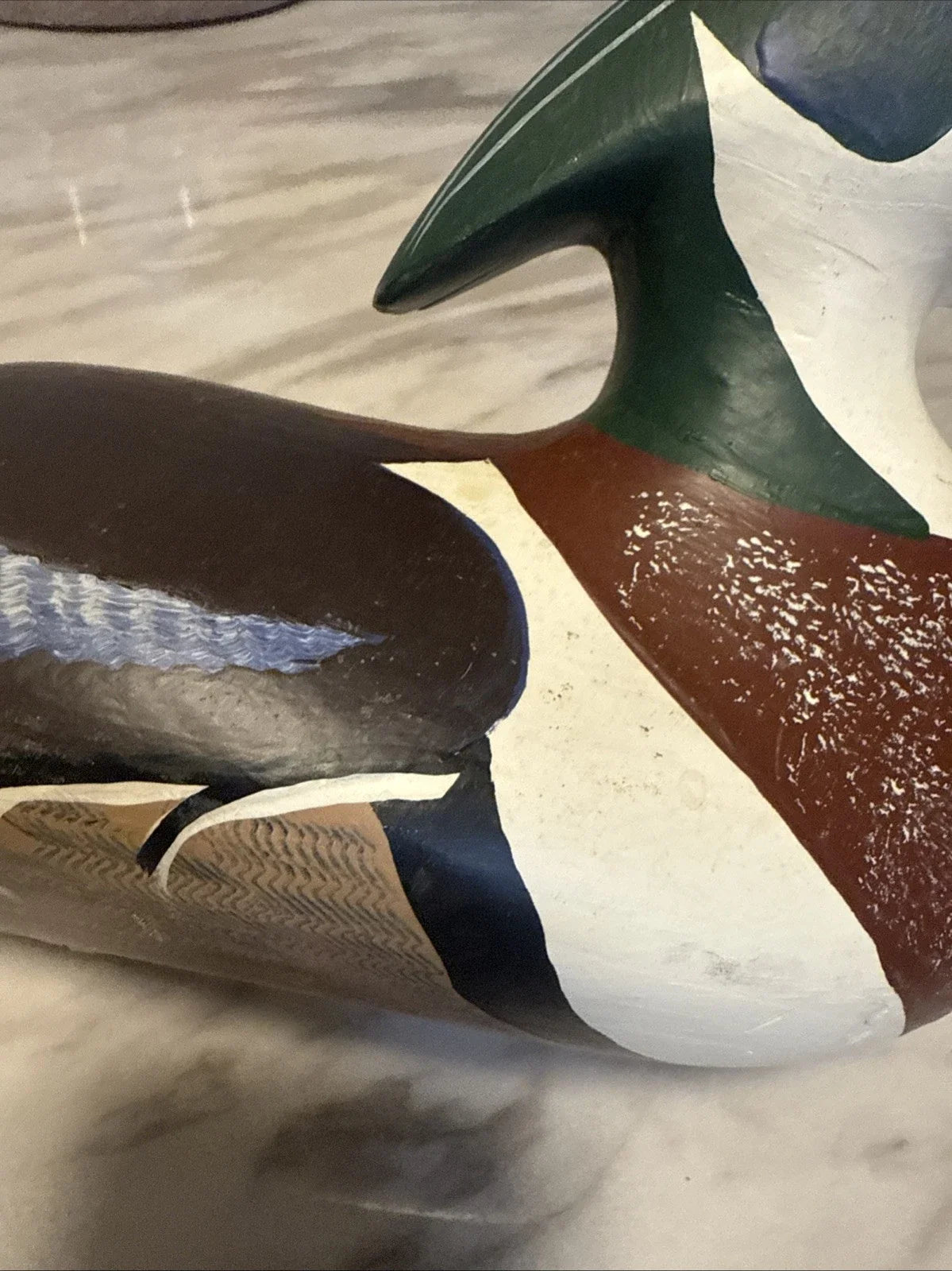 Canard mandarin en bois massif sculpté, leurre vintage du capitaine harry jobes