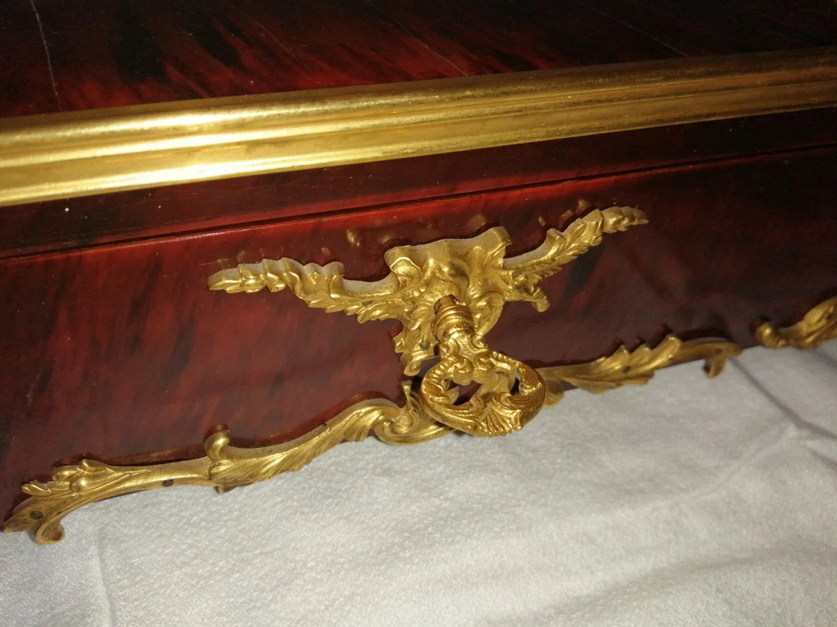 Coffret de table placage écailles style Louis XV Signé Rischmann Pau