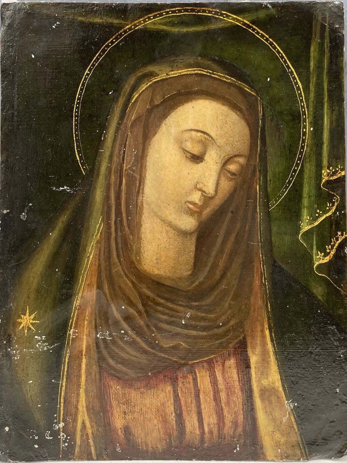 Tableau Religieux Ancien Huile Cuivre Portrait Vierge Renaissance XVIe-XVIIe