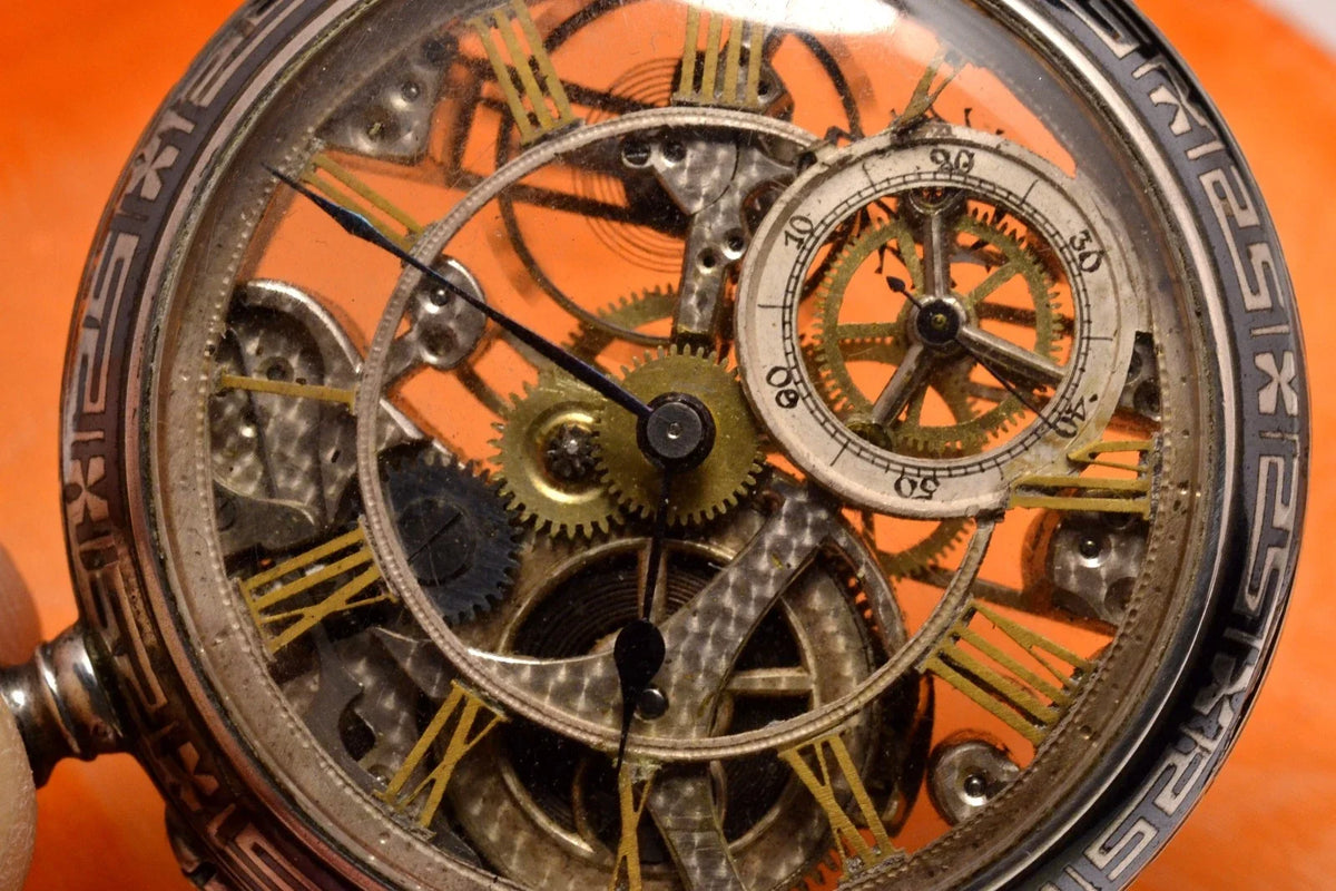 MONTRE ANCIENNE RARE GOUSSET SQUELETTE ARGENT NIELLO 1900 VINTAGE POCKET WATCH