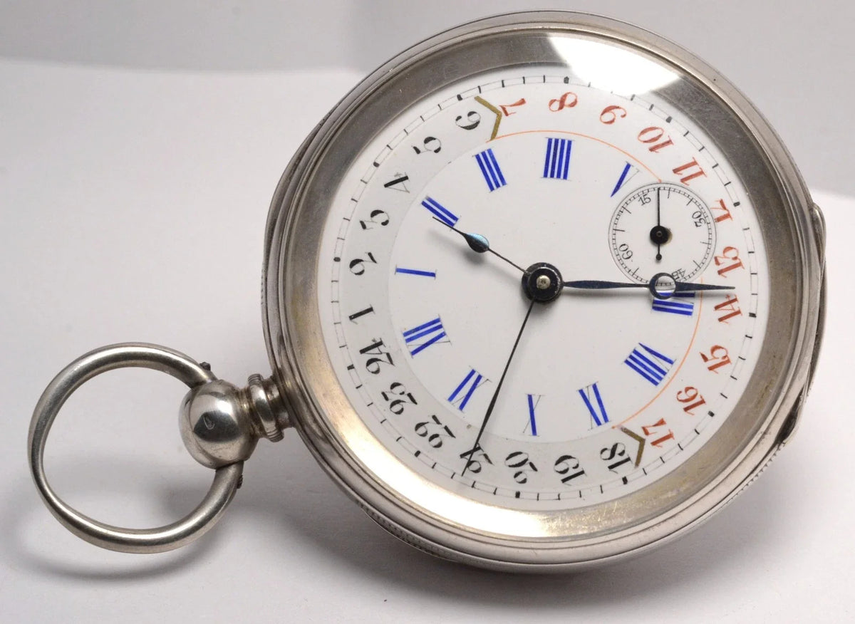 MONTRE GOUSSET ARGENT 3 AIGUILLES 12H ET 24H VINTAGE 1890 POCKET WATCH