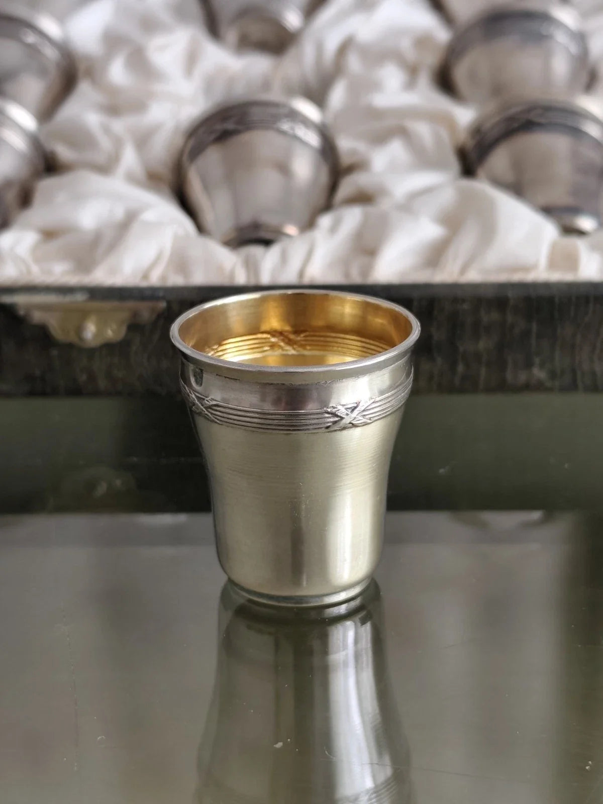 Ancien Coffret Verres  à Liqueur Argent Massif Poinçon Minerve XIXe