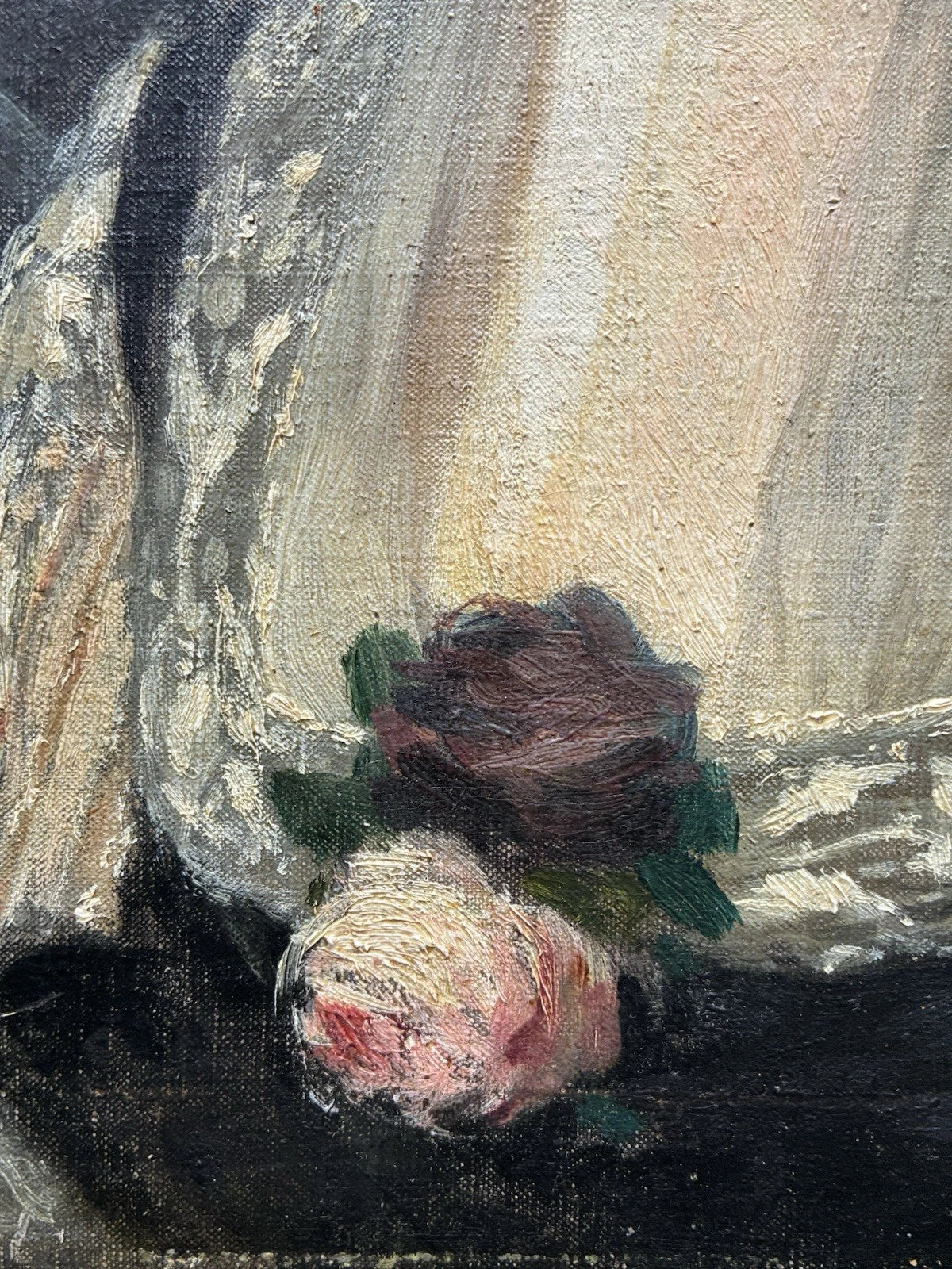 Tableau Ancien 19ème Portrait Femme Fleur Peinture Edouard Manet Impressionniste