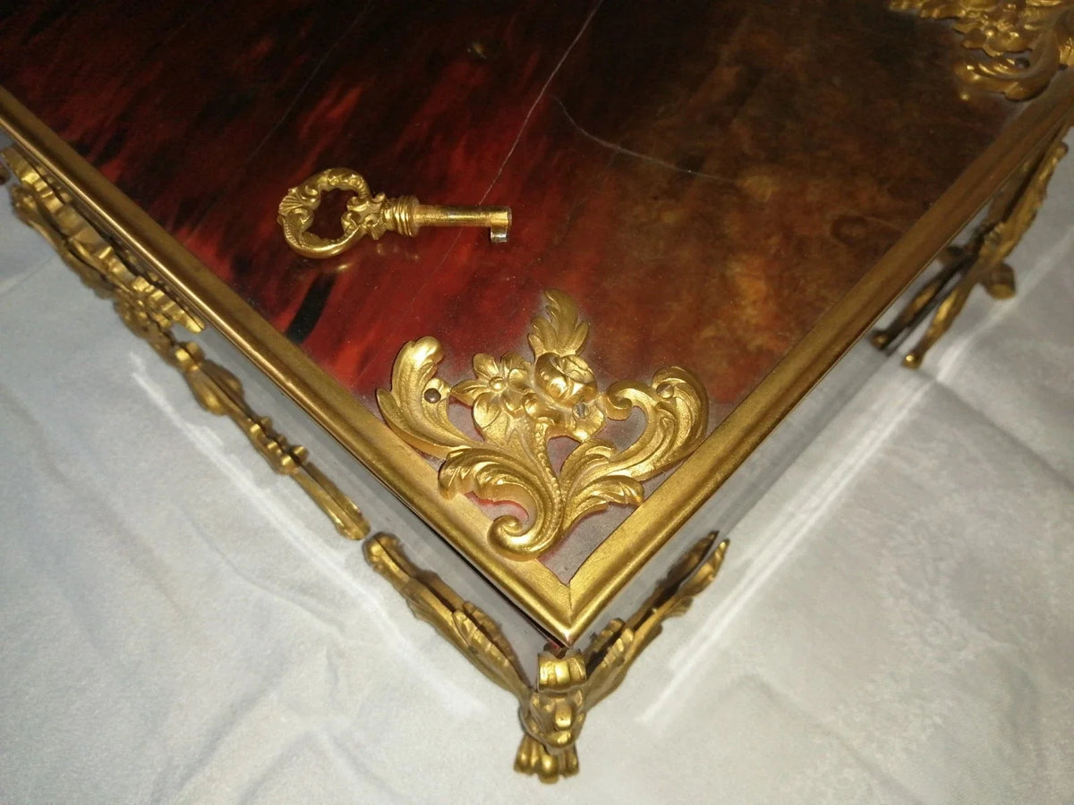 Coffret de table placage écailles style Louis XV Signé Rischmann Pau