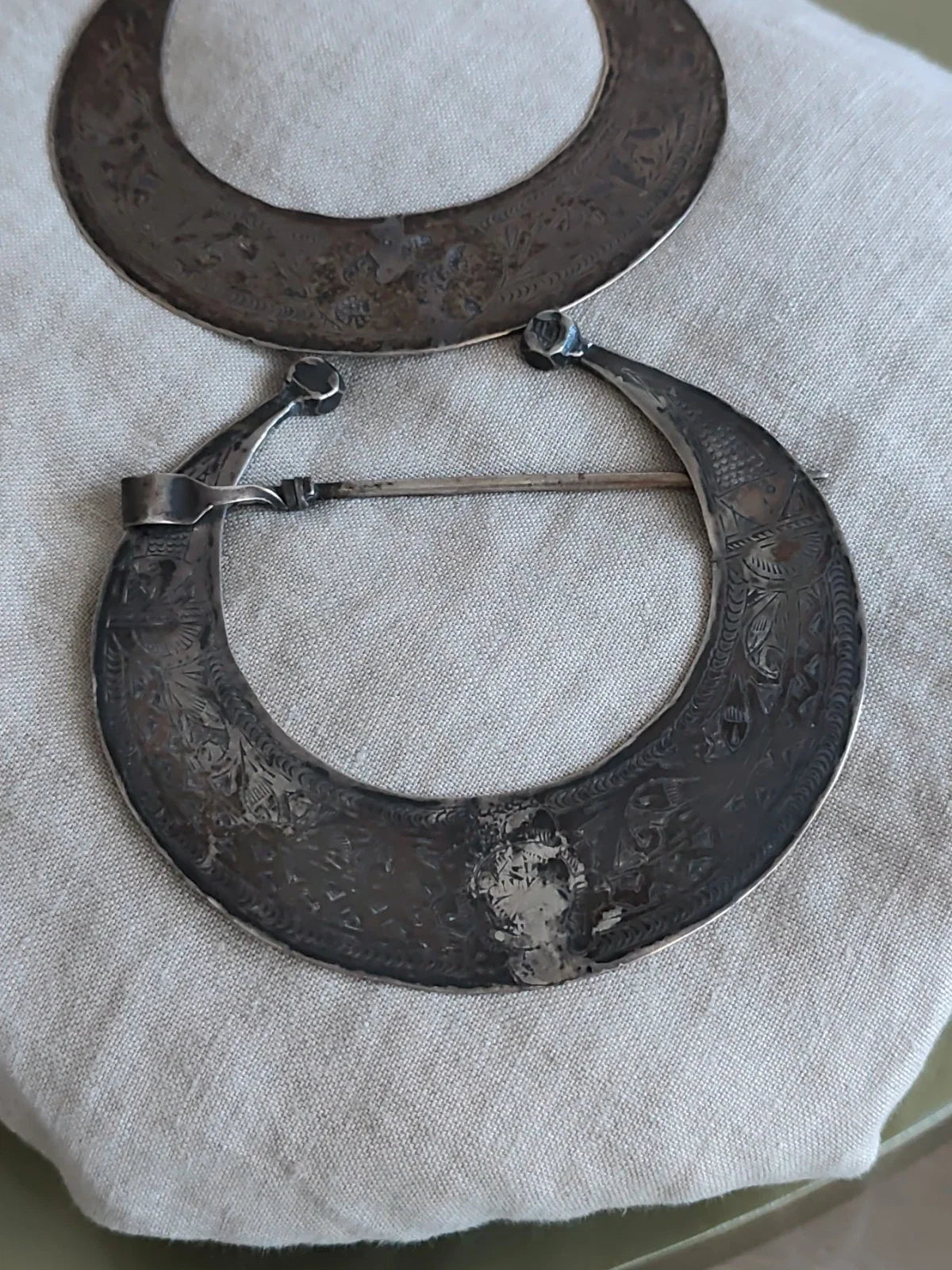 Ancienne paire de fibules berbère argent massif poinçons
