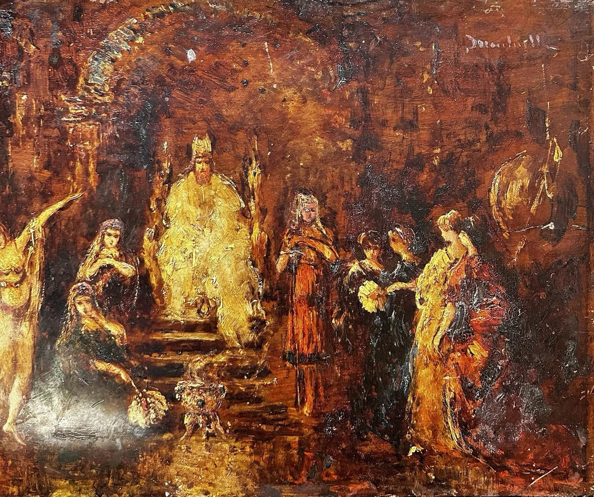 MONTICELLI Adolphe Tableau Ancien Scène Biblique Royale Princesse Peinture 19ème