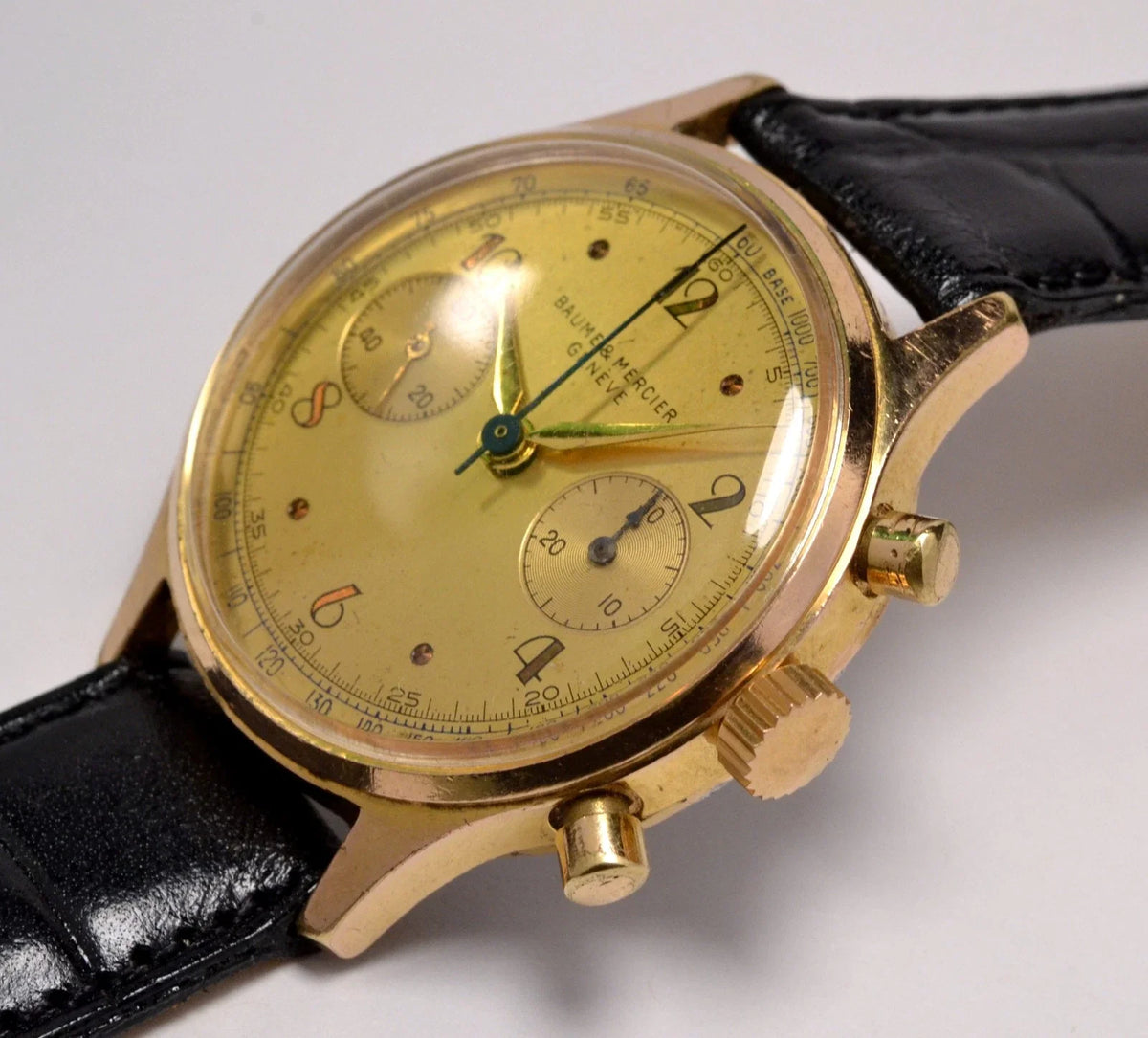 MONTRE CHRONOGRAPHE SUISSE BAUME & MERCIER GENEVE 1960 VINTAGE WATCH
