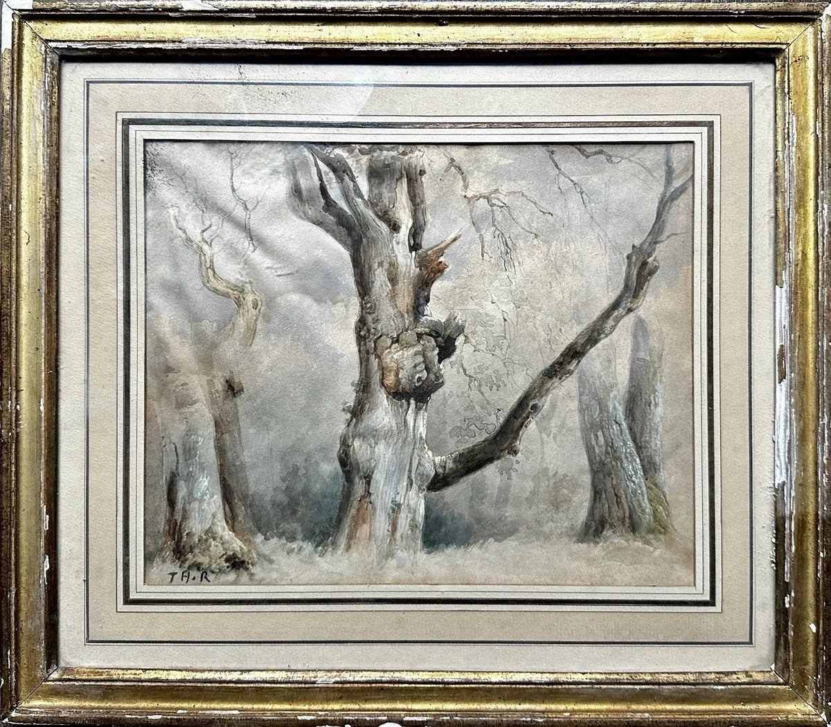 Dessin Ancien Paysage Arbres Barbizon Tableau 19ème Monogramme Théodore ROUSSEAU