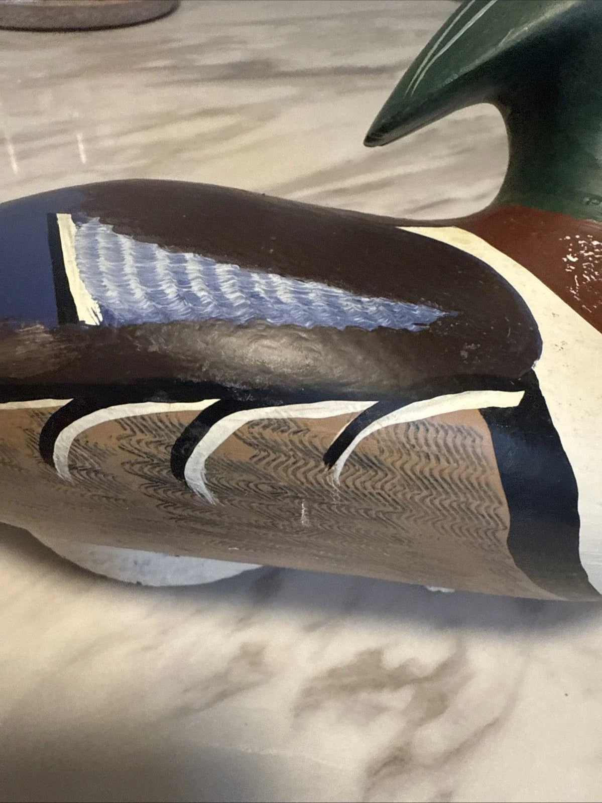 Canard mandarin en bois massif sculpté, leurre vintage du capitaine harry jobes