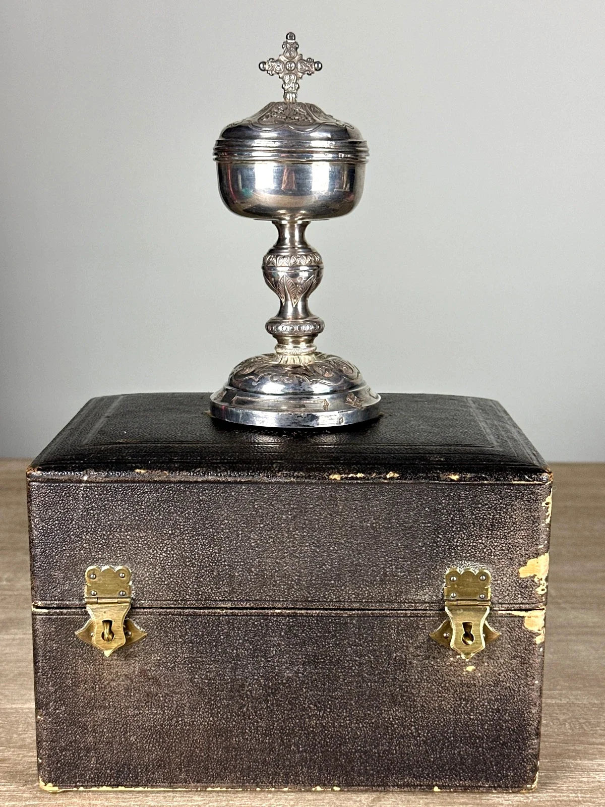 Ancien ciboire argent massif coffret boite Favier Frères LYON Messe Religieux