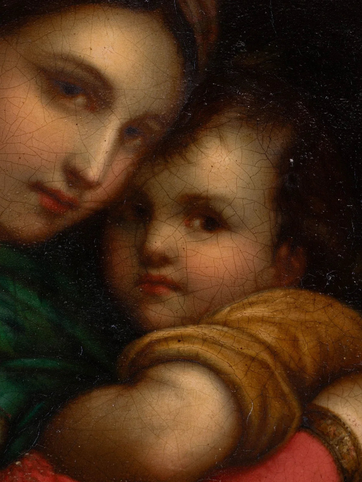 XIXème Huile Tondo sur cuivre d'après le vieux maître italien Raphaël  Cadre doré ancien