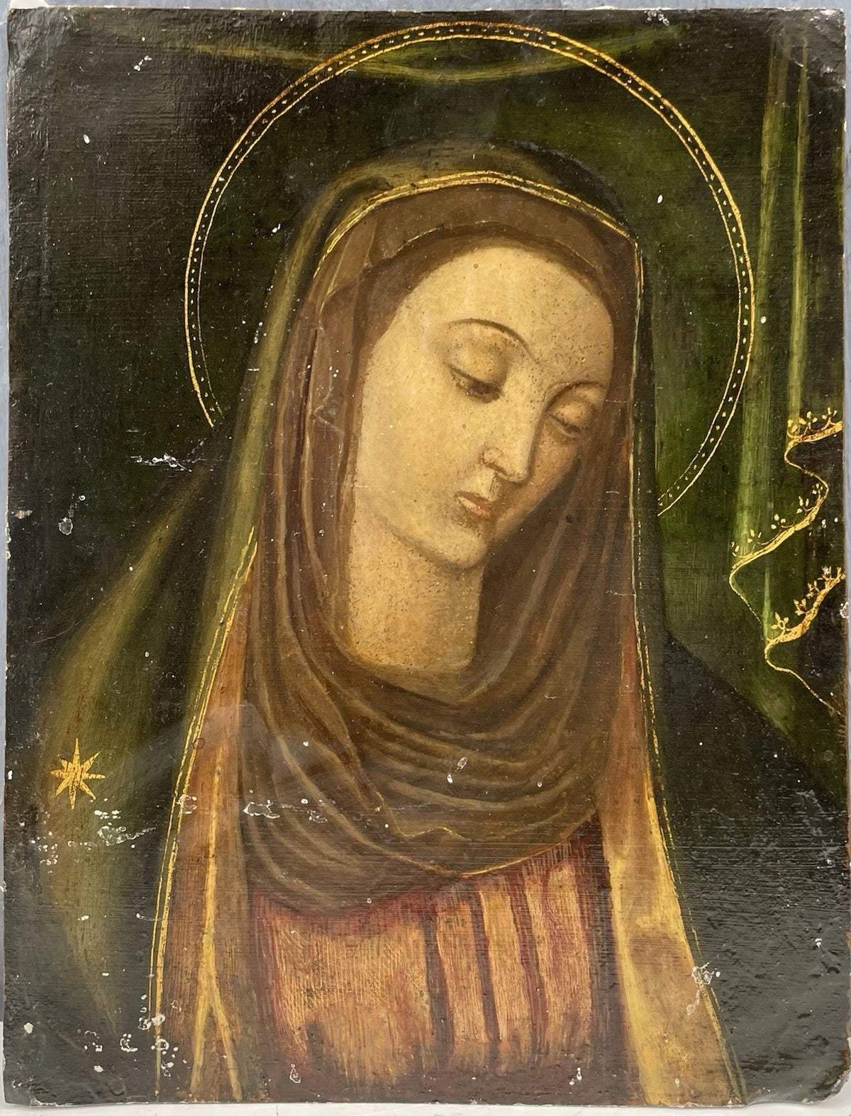Tableau Religieux Ancien Huile Cuivre Portrait Vierge Renaissance XVIe-XVIIe